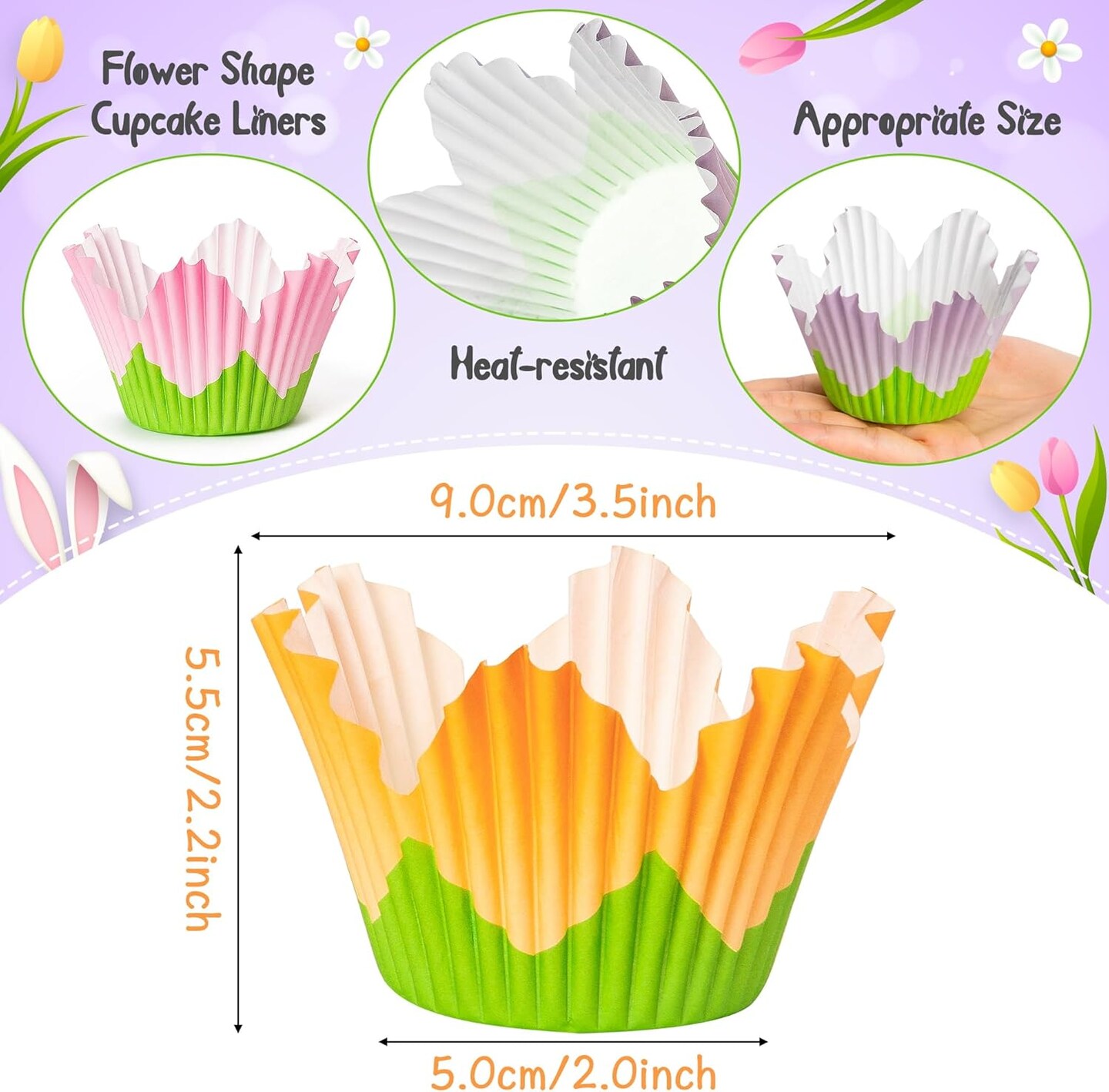 Flower Cupcake Paper Liner - 300pcs Easter Baking Cups Muffin Cupcakes Wrappers, Spring Lavender Tulip Cake Chocolate Candy Wrap Making Supplies for Spring Birthday Baby Shower Party (6 Styles)