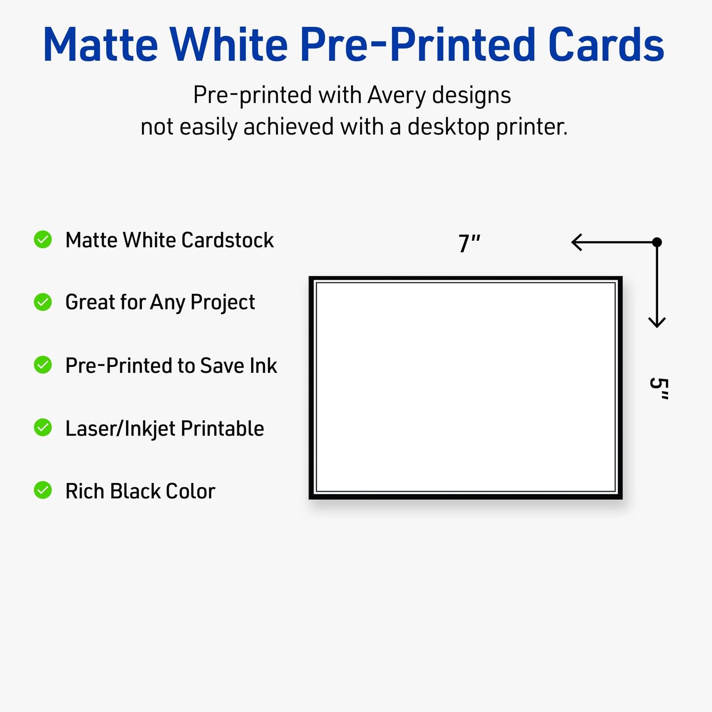 Avery Printable Rectangle Invitation Cards, Double Black Border, 5&#x22; x 7&#x22;, Matte White Rectangle Invitation Cards, Laser/Inkjet, 20ct, Great for Invitation Cards