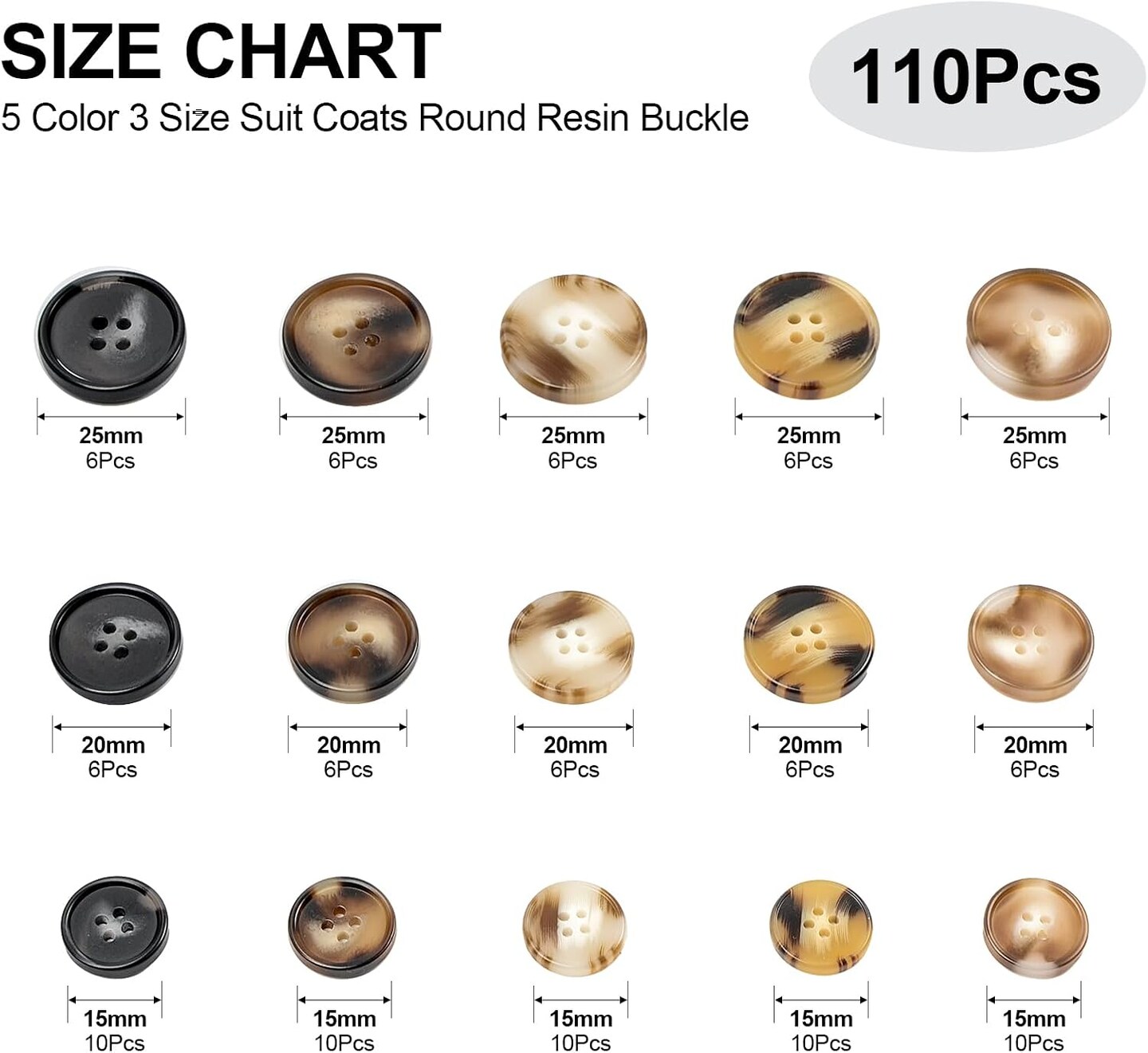 110Pcs Mixed Sewing Buttons, 4-Hole Craft Round Blazer Buttons