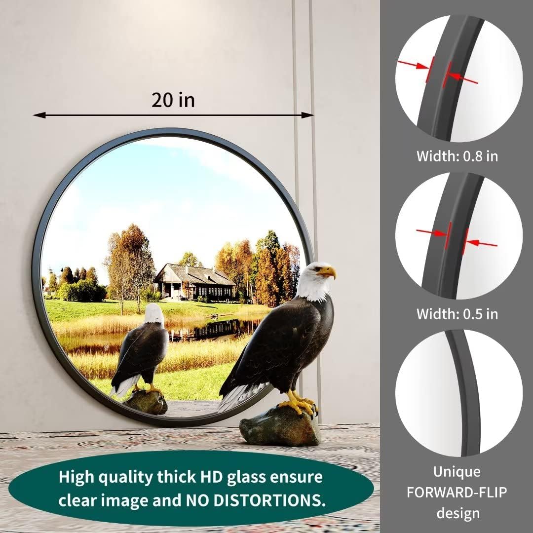 20'' Black Round Mirror, Circle Wall Mirror for Bathroom Vanity