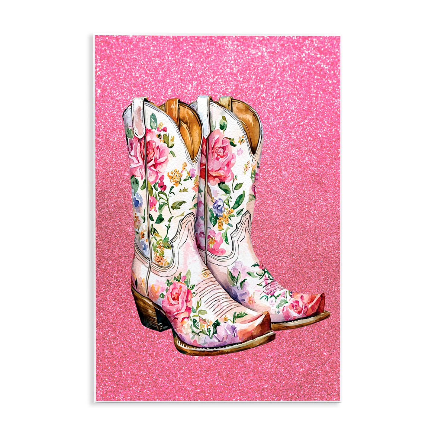 Stupell Industries Gleaming Floral Cowgirl Boots Wall Plaque Art, design by Lettered and Lined