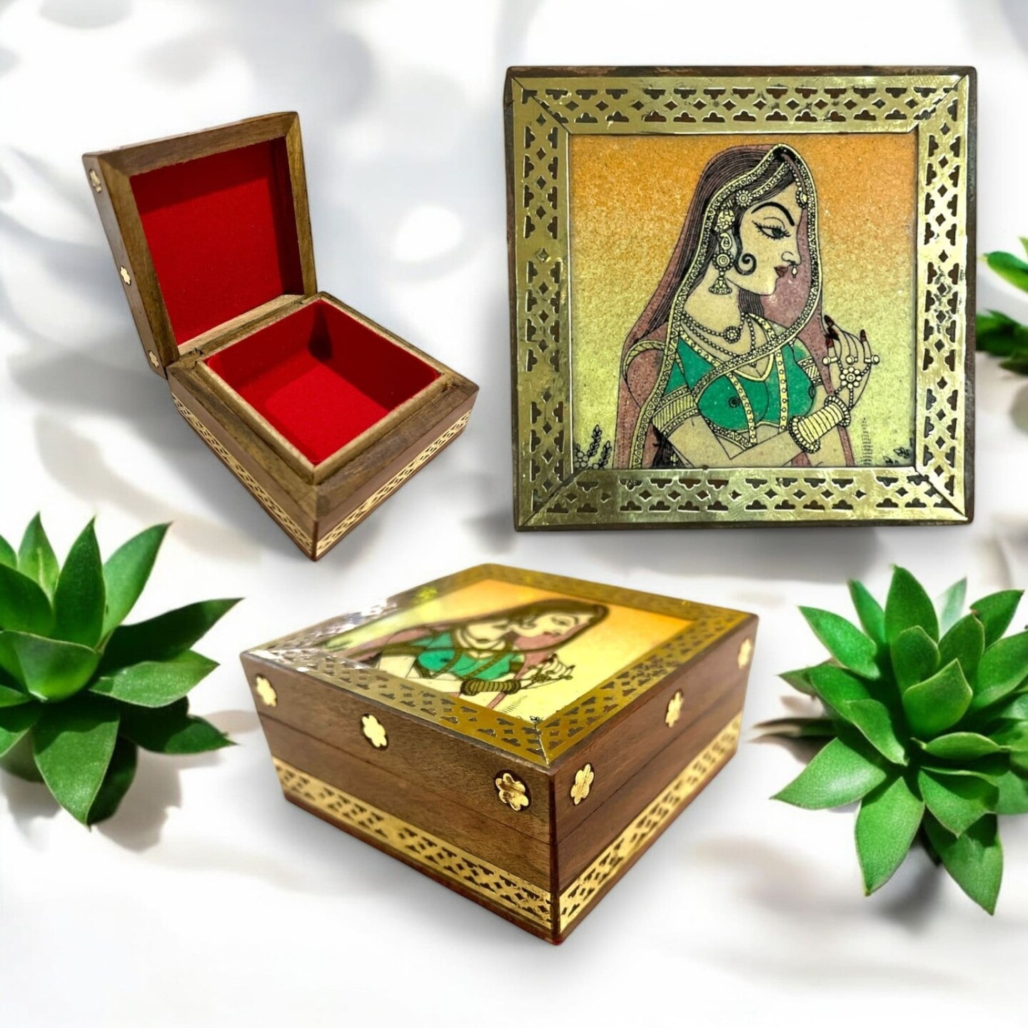 Wooden Jewelry Box Small Handcarved Decorative Jewellery Storage Organizer for Earring, Necklace, Rings, Bracelet Gift Ideas for Women - Multipurpose Keepsake Box (3x3x1.5 Inches)