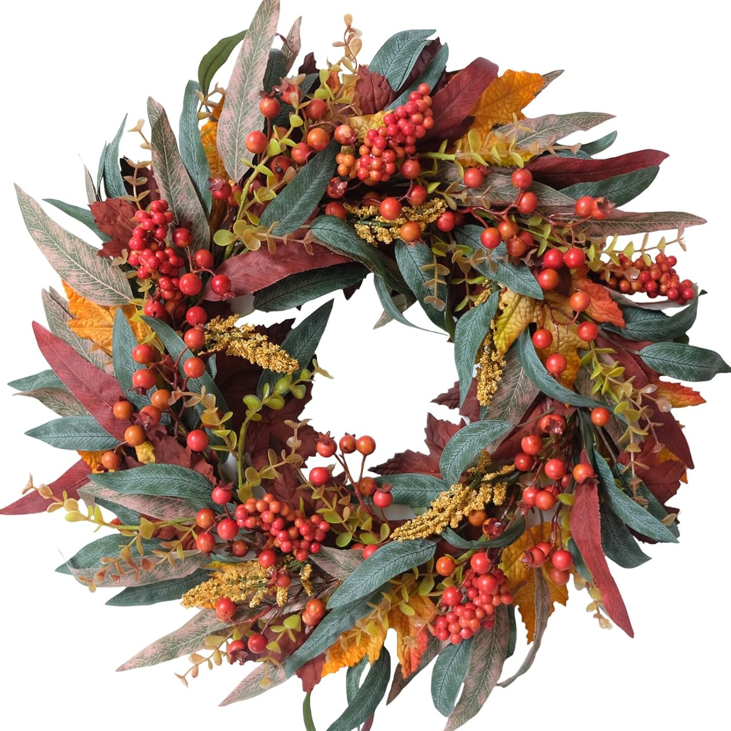 22 Inch Fall Wreath Artificial Berry Willow Leaf Door(Red and Green)2.8 ...