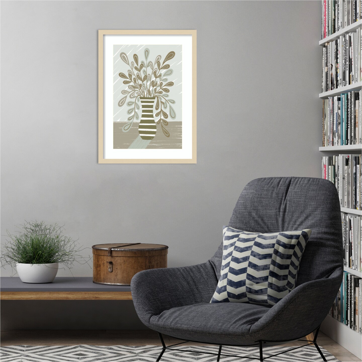 Beige Table Top by Martina  Wood Framed Wall Art Print