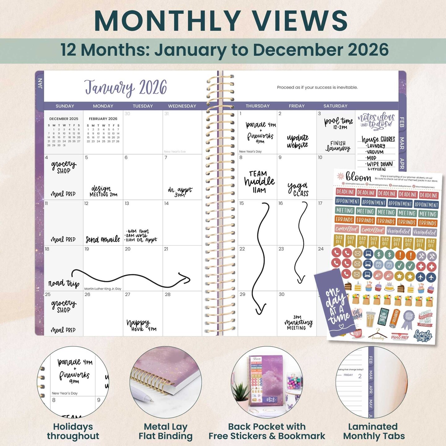 bloom daily planners 2026 Soft Cover Weekly &#x26; Monthly Planner, 5.5&#x22; x 8.25&#x22;, Good Things are Coming