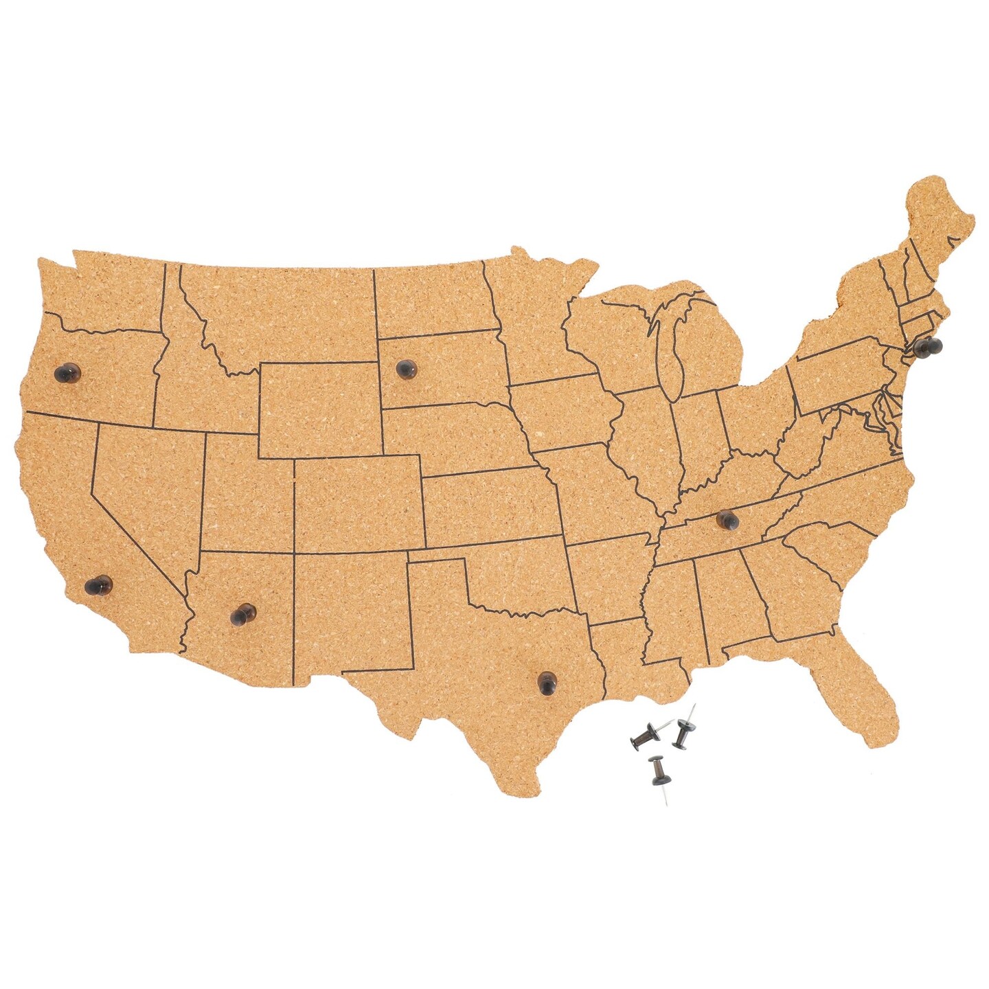 Cork Board Map of The United States with 10 Pins to Mark Travels, Home and Office Wall Decor - USA Continental (16 x 10 x 0.3 In)