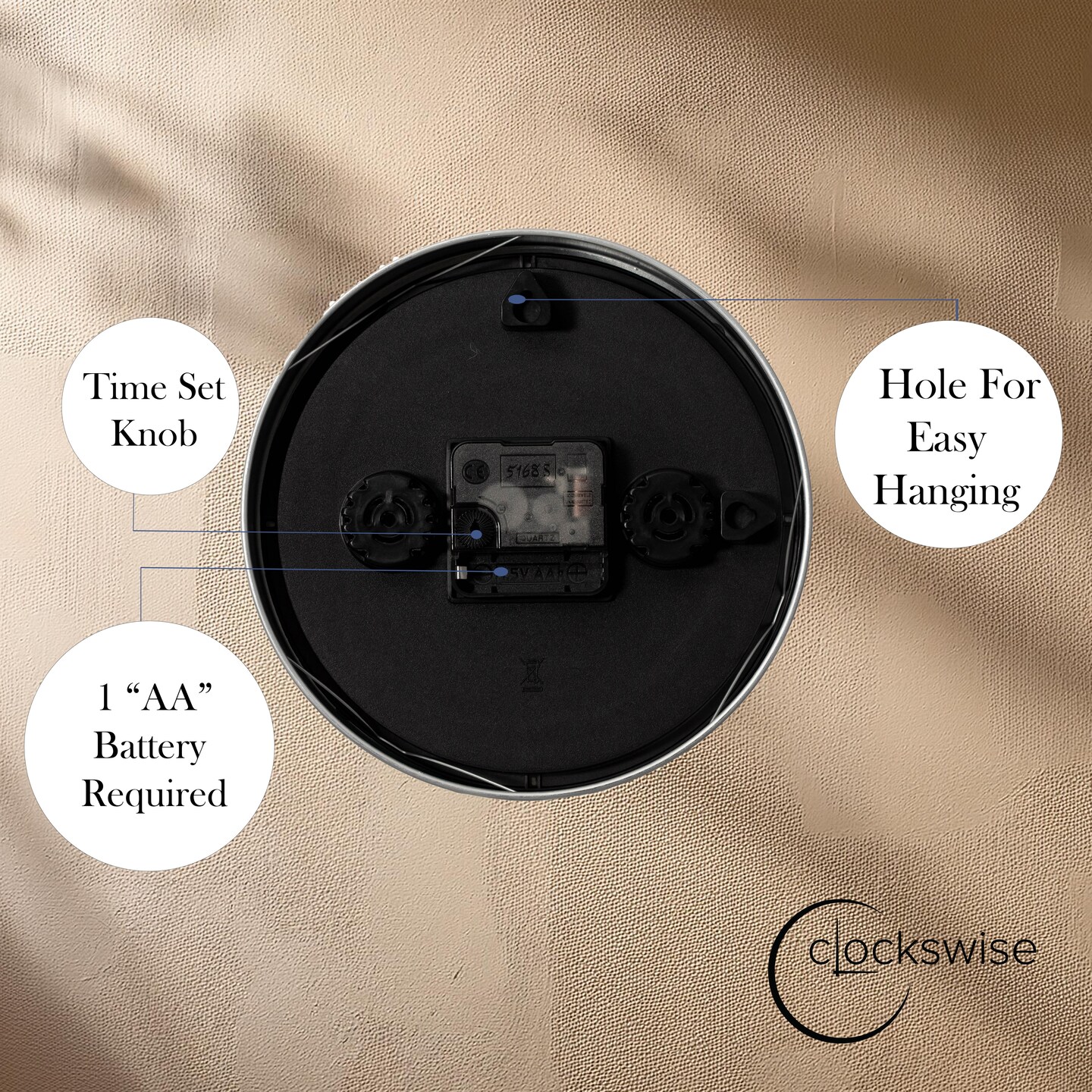 Clockswise Round Quartz Wall Clock Non-Ticking Battery Operated with Silent Sweep Movement, Aluminum Silver Frame, Perfect for Home Kitchen Office Living Room Study Hallway Classroom, Black Face