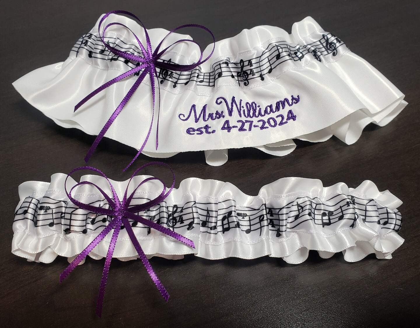 Music Notes Name and Date wedding garters pick your colors | MakerPlace by  Michaels