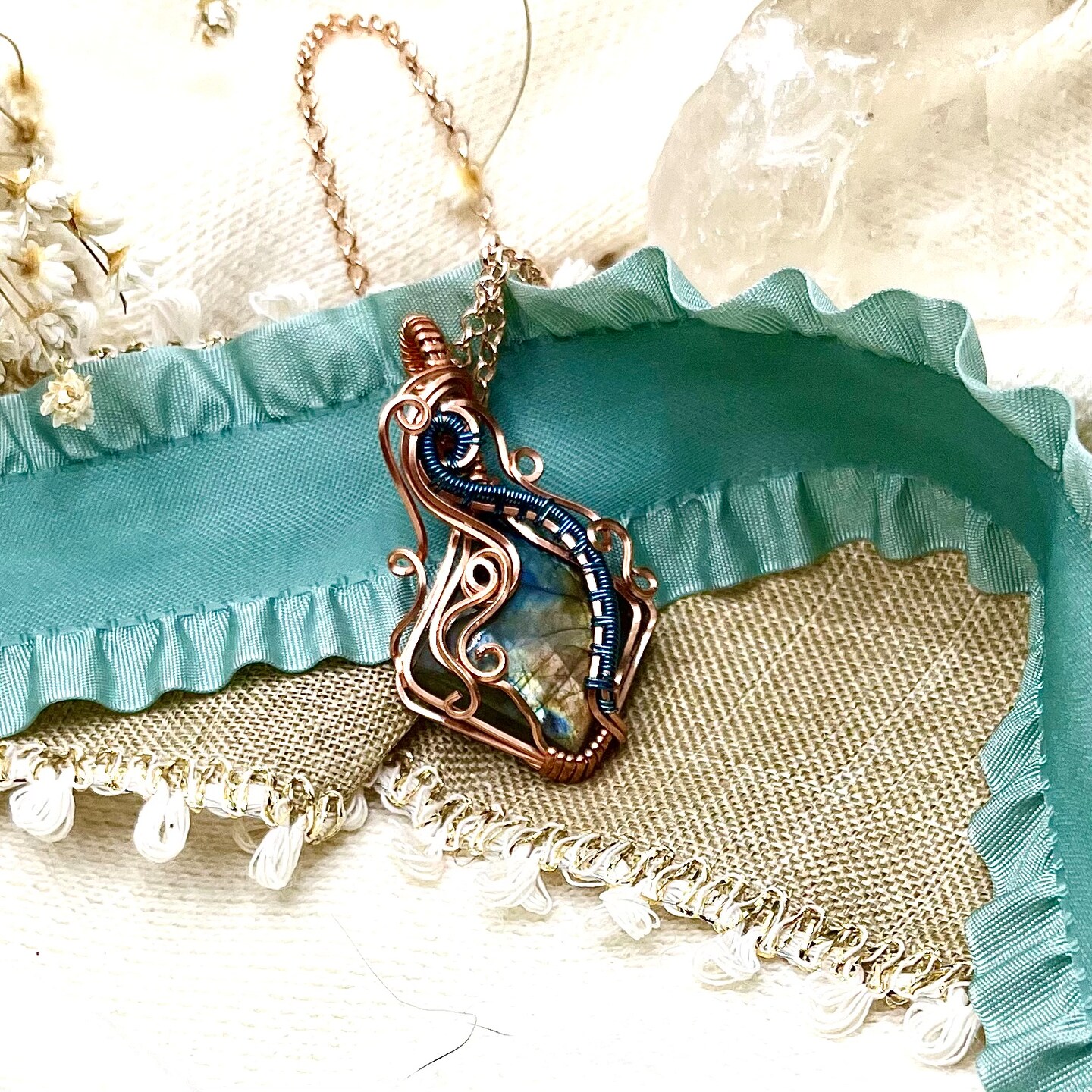 Labradorite Copper Crystal Necklace Labradorite In Copper Pendant