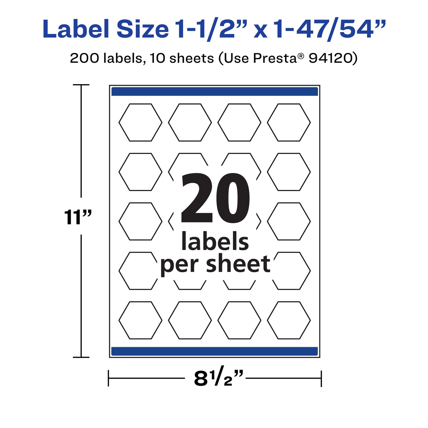 Avery Durable Waterproof Hexagon Labels with Sure Feed, 1-1/2&#x22; x 1-47/54&#x22;