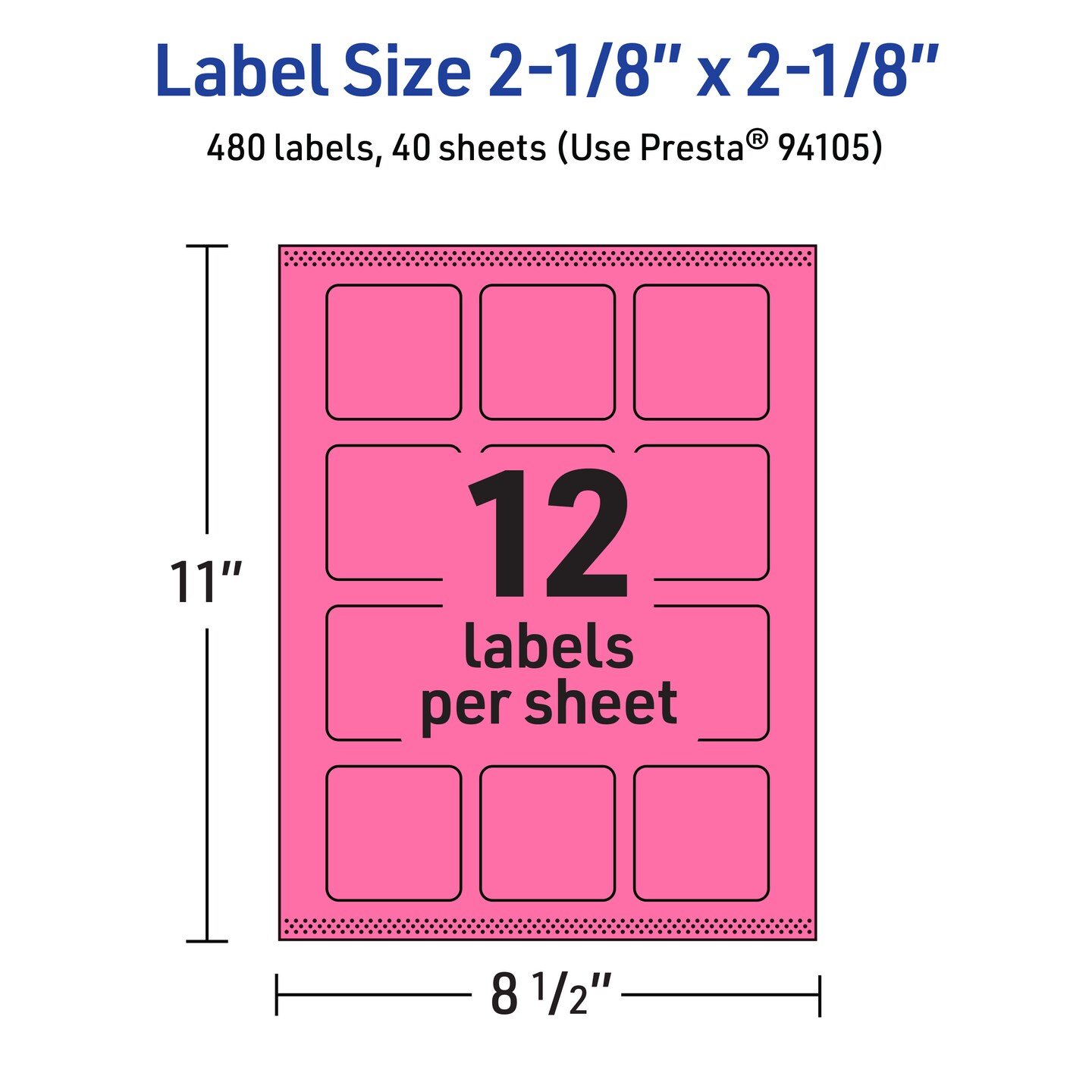 Avery Bright Pink Paper Labels, 2-1/8&#x22; x 2-1/8&#x22; Square