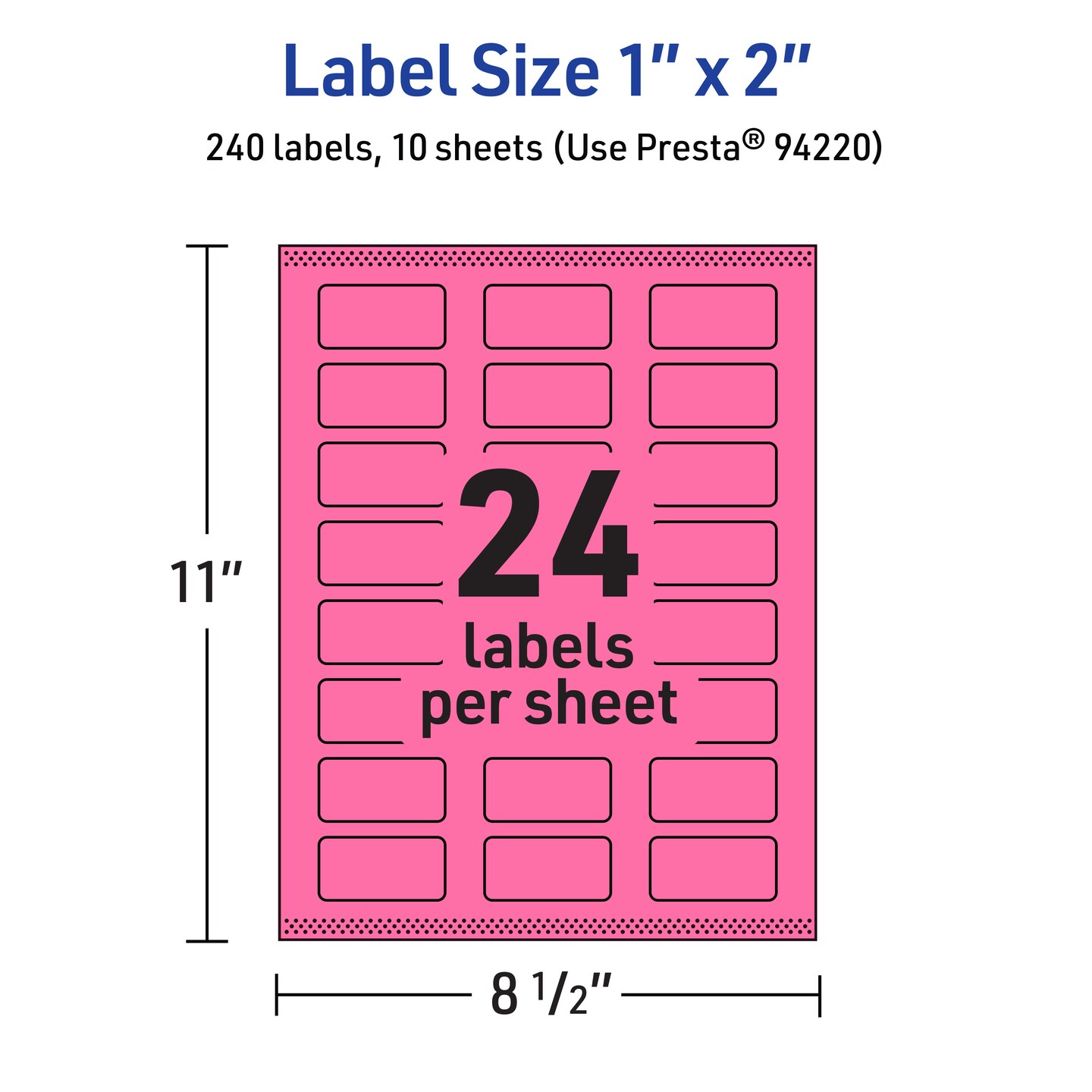 Avery Bright Pink Paper Labels, 1&#x22; x 2&#x22; Rectangle