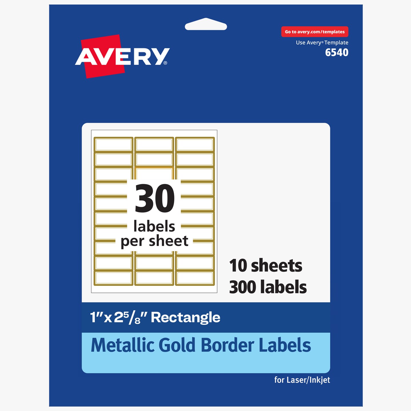 Avery Printable Address Labels, 1" x 2-5/8", Matte White with Metallic Gold Borders, Permanent, Laser & Inkjet Compatible, 300 Blank Mailing Labels (06540)