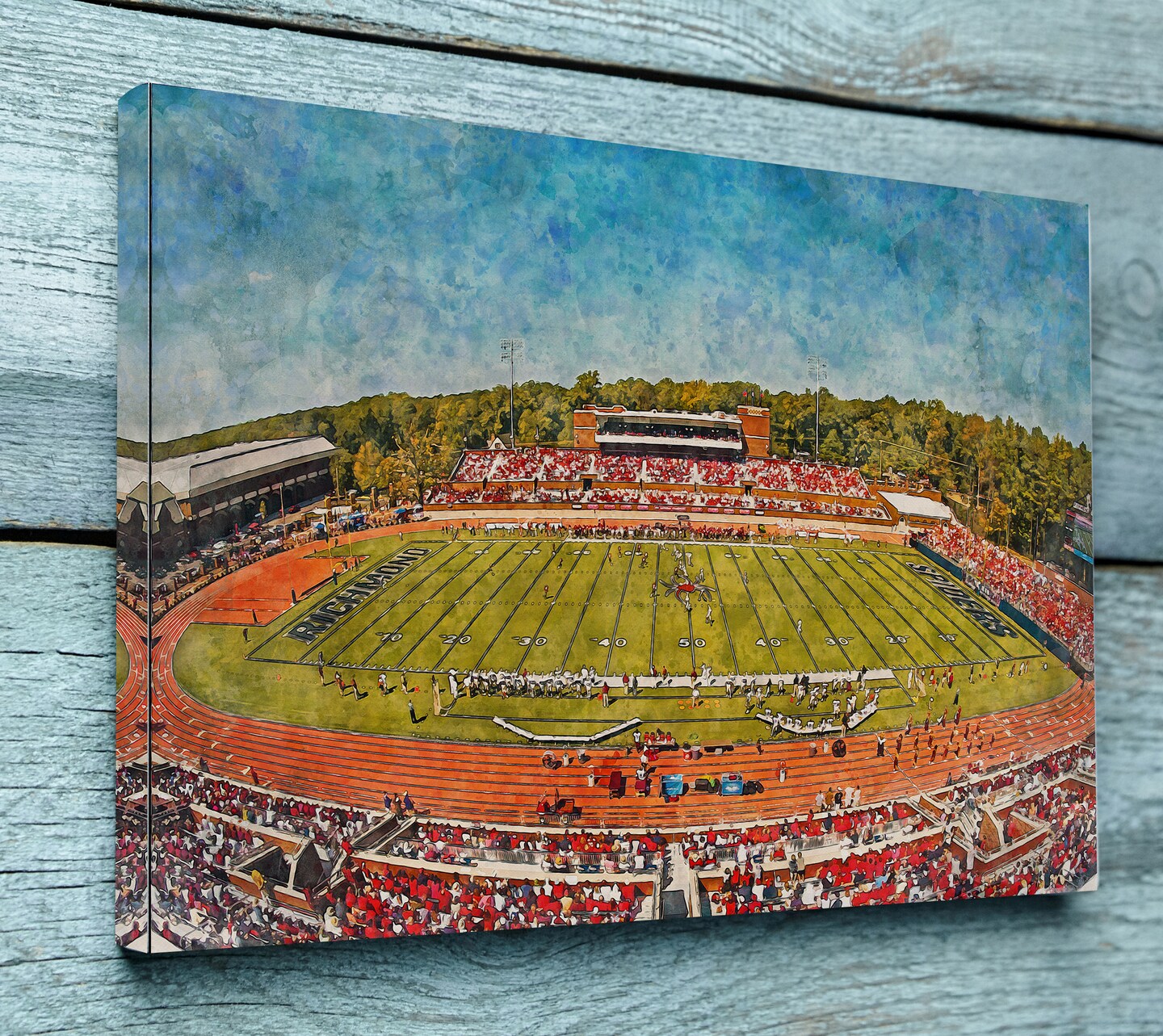 Richmond Spiders, E Claiborne Robins Stadium, Watercolor Digital Sketch Print Canvas Print, Richmond Virginia, University of Richmond