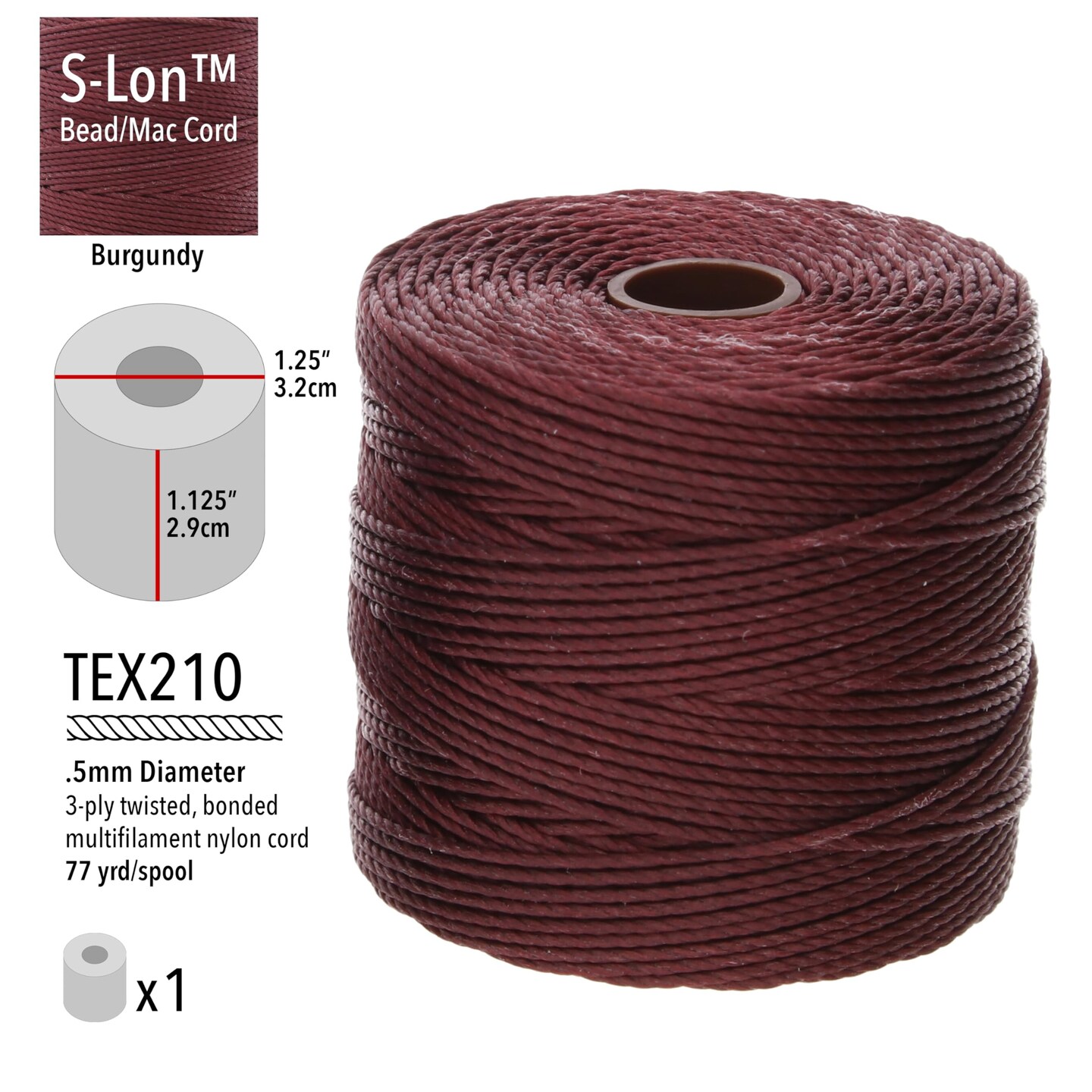 The Beadsmith S-Lon Bead Cord – .5 mm Twisted Nylon Cord for Stringing