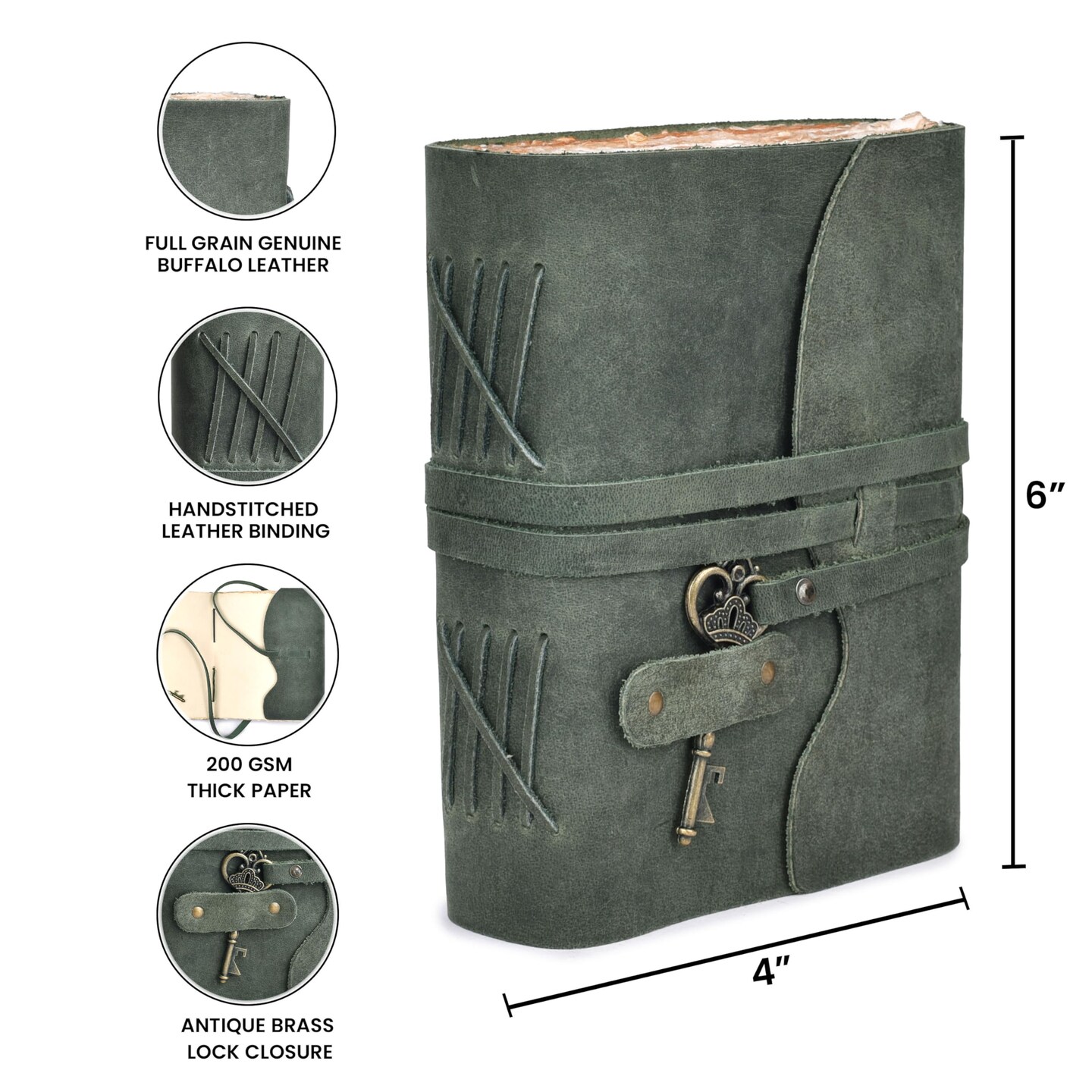 LEATHER VILLAGE Vintage Leather Journal &#x2013; 200 Handmade Vintage Deckle Edge Paper &#x2013; Leather bound Journal For Women Men &#x2013; Vintage Key Closure - Book of Shadows - Aqua - 6X4 inches (A6)