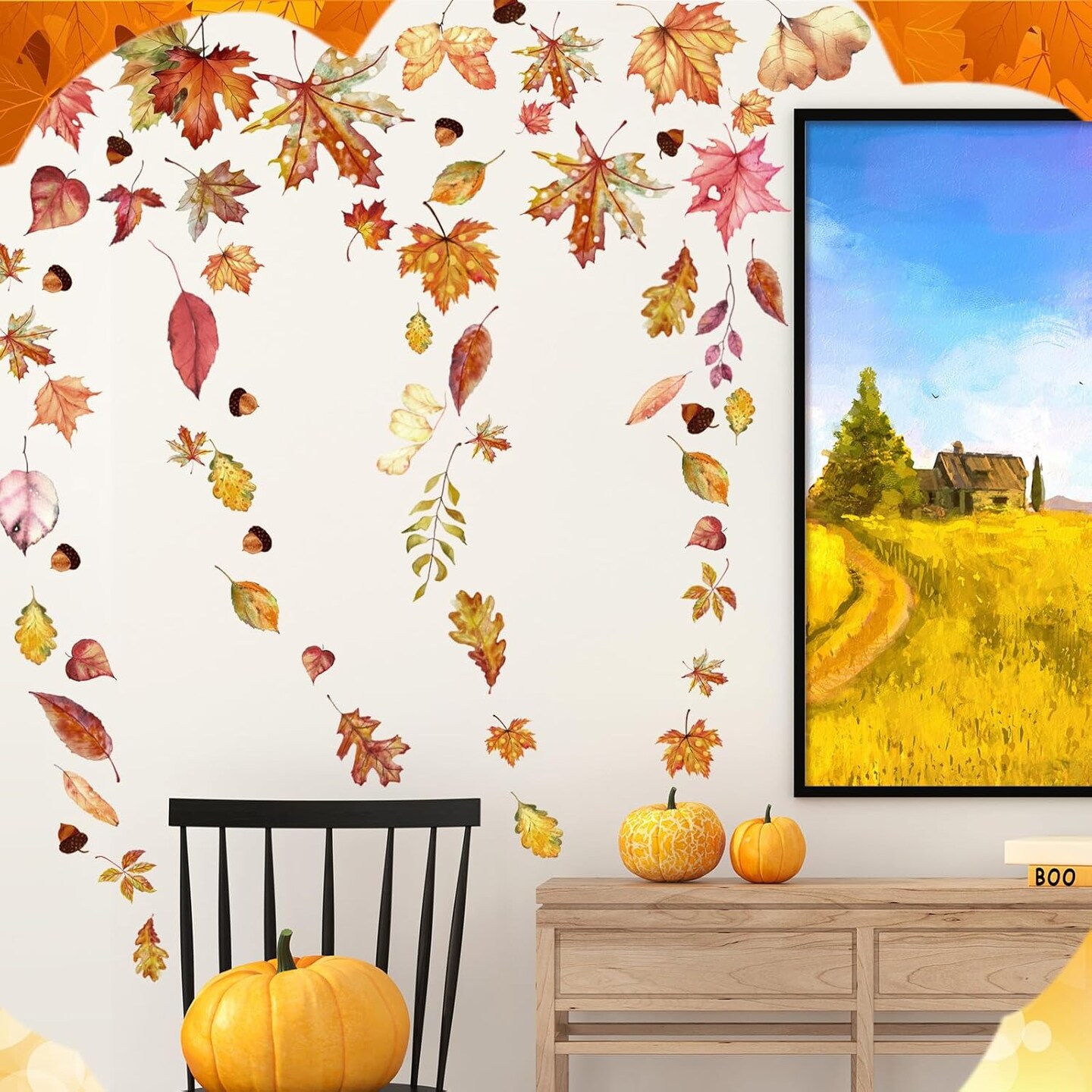 6 Sheets Thanksgiving Fall Wall Sticker Decorations - Maple Leaf