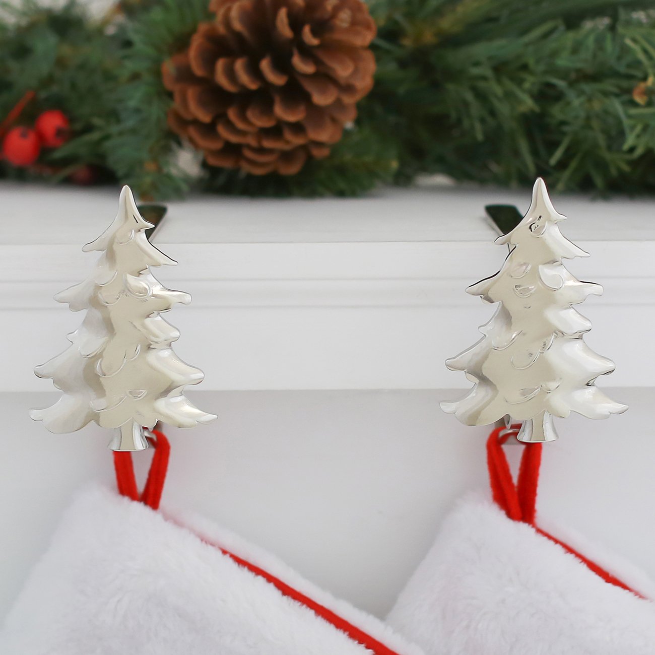 Haute Decor MantleClip Stocking Holders with Removable ZINC Alloy Holiday Icons