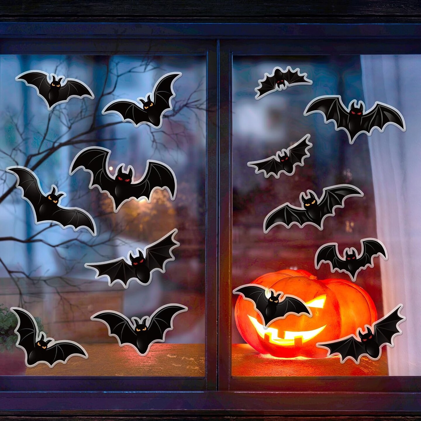 14Pcs Halloween Thick Gel Clings Spooky Black Bat Window Gel Decals