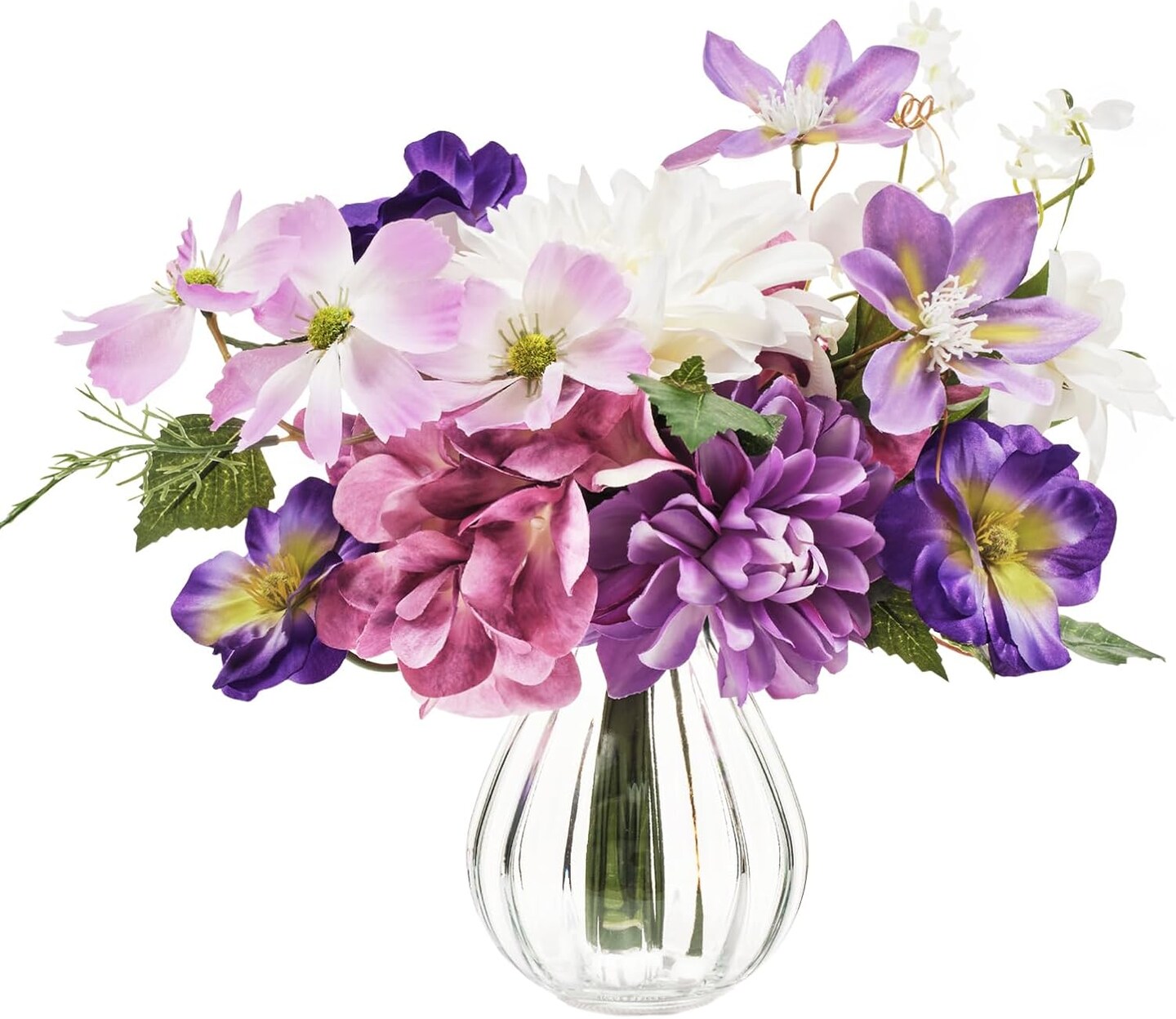 Artificial Flowers Silk Peony Flower Bouquet in Vase, Fake Flowers with Vase, Faux Flower Arrangements, Table Decorations for Living Room, Coffee Table Decor