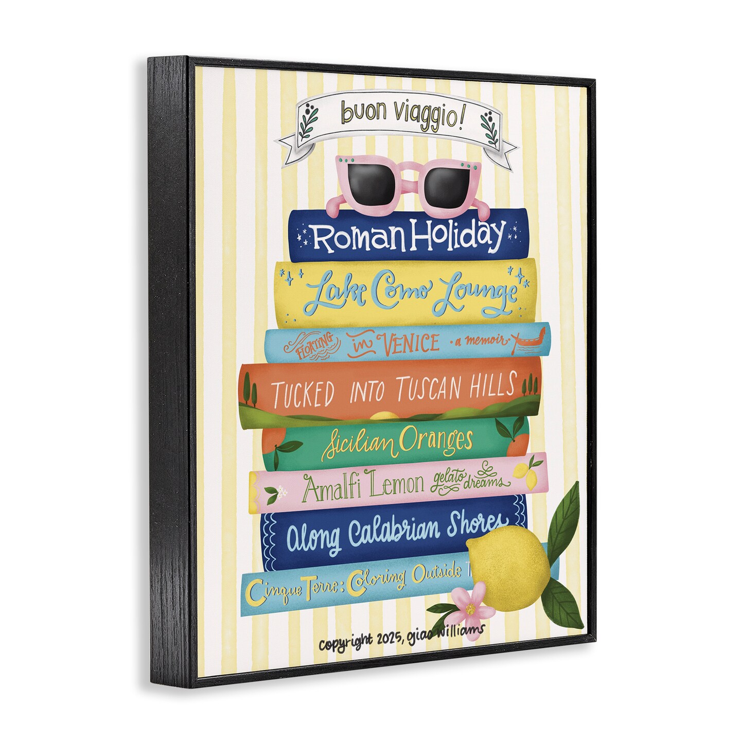 Stupell Industries Buon Viaggio Travel Books Framed Giclee, design by Giao Williams