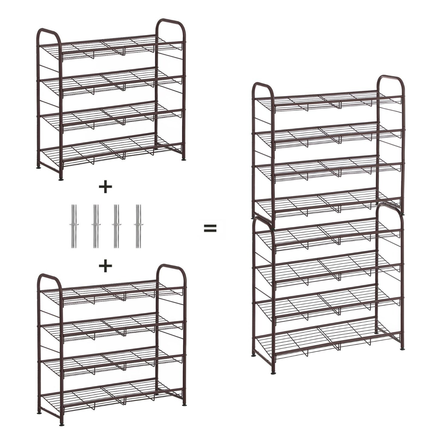 Heavy Duty Shoe Rack 4 Tier Metal Stackable Shoe Organizer with Adjustable Shelves and Anti Tip Kit for Entryway Bedroom Closet Storage
