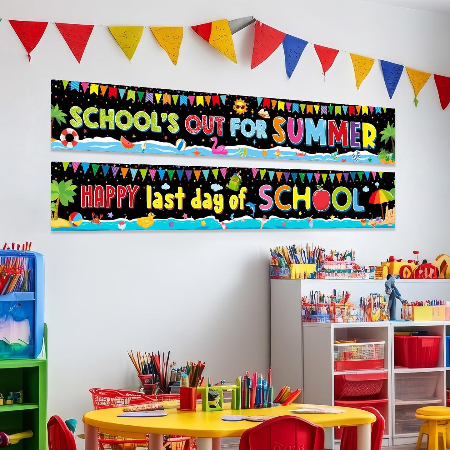 2‑Piece School’s Out for Summer Banner Set | Happy Last Day of School Backdrop, Graduation Photo Booth Props for Home & Classroom, Indoor/Outdoor Summer Party Decor