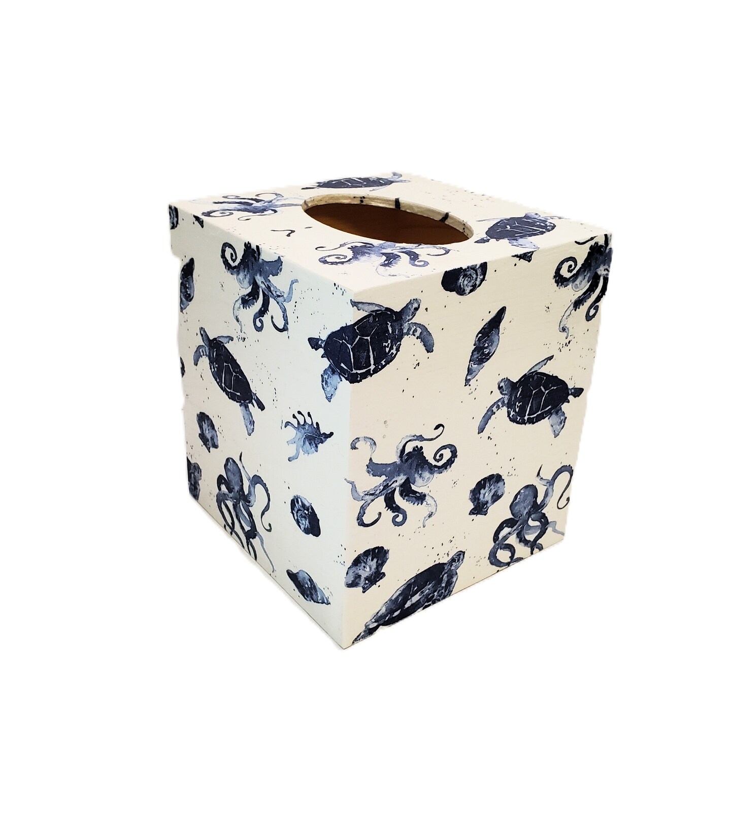 Handmade Decoupage Wood Tissue Box Cover-Beach Decor-Sea Life
