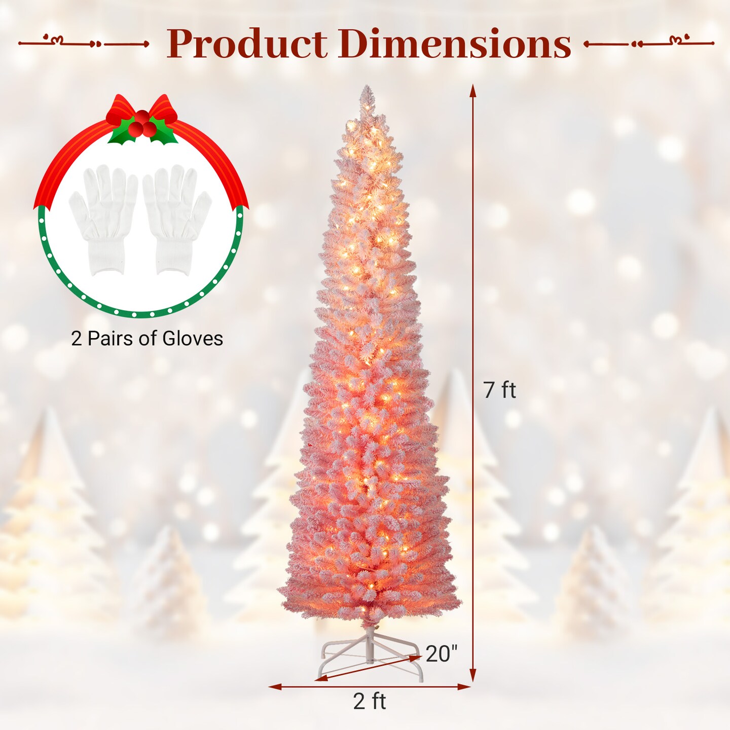 Pink LED PVC and Metal Slim Christmas Tree Pre-Lit with Controller