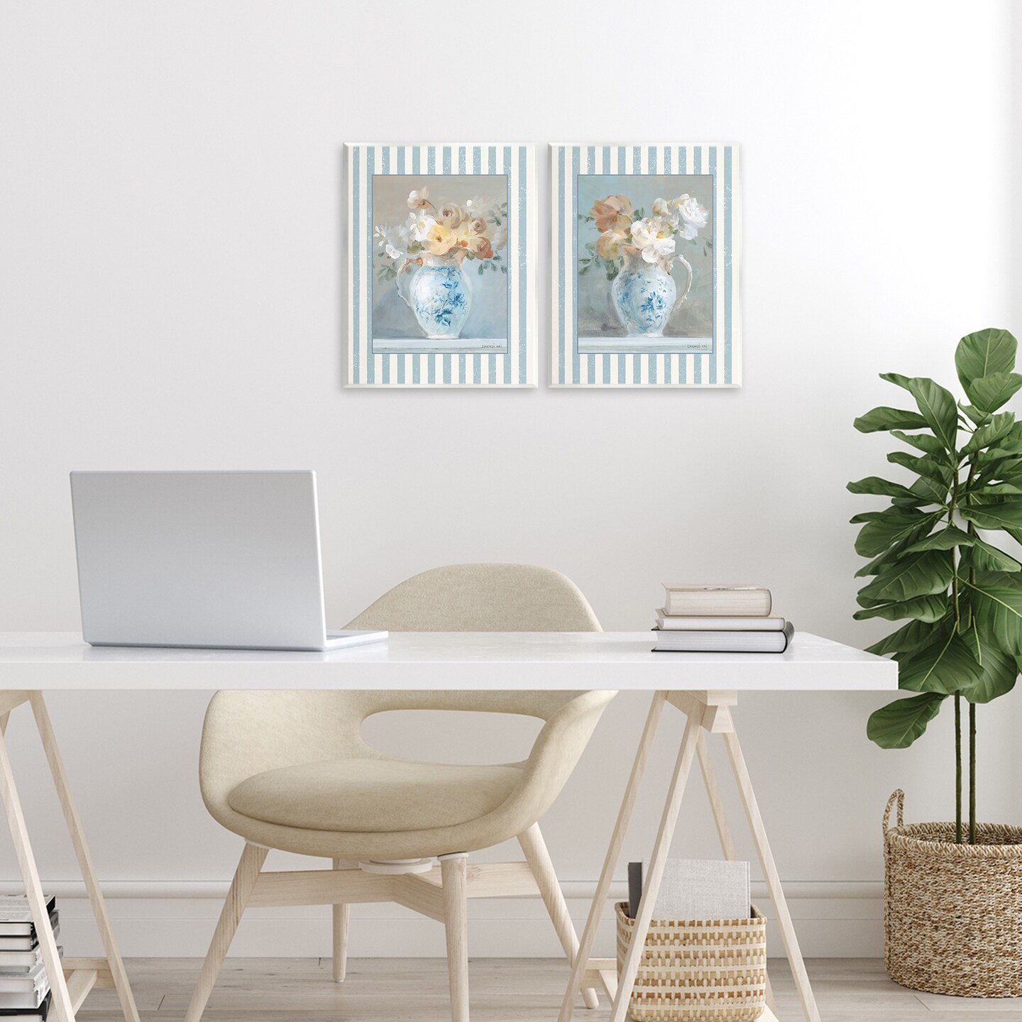 Stupell Industries Heirloom Bouquet on Stripes 2 Piece Wall Plaque Art Set, design by Danhui Nai