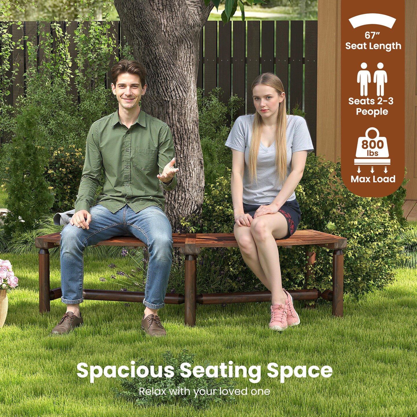 Patio Curved Bench Solid Wood Fire Pit Bench Outdoor Backless Loveseat