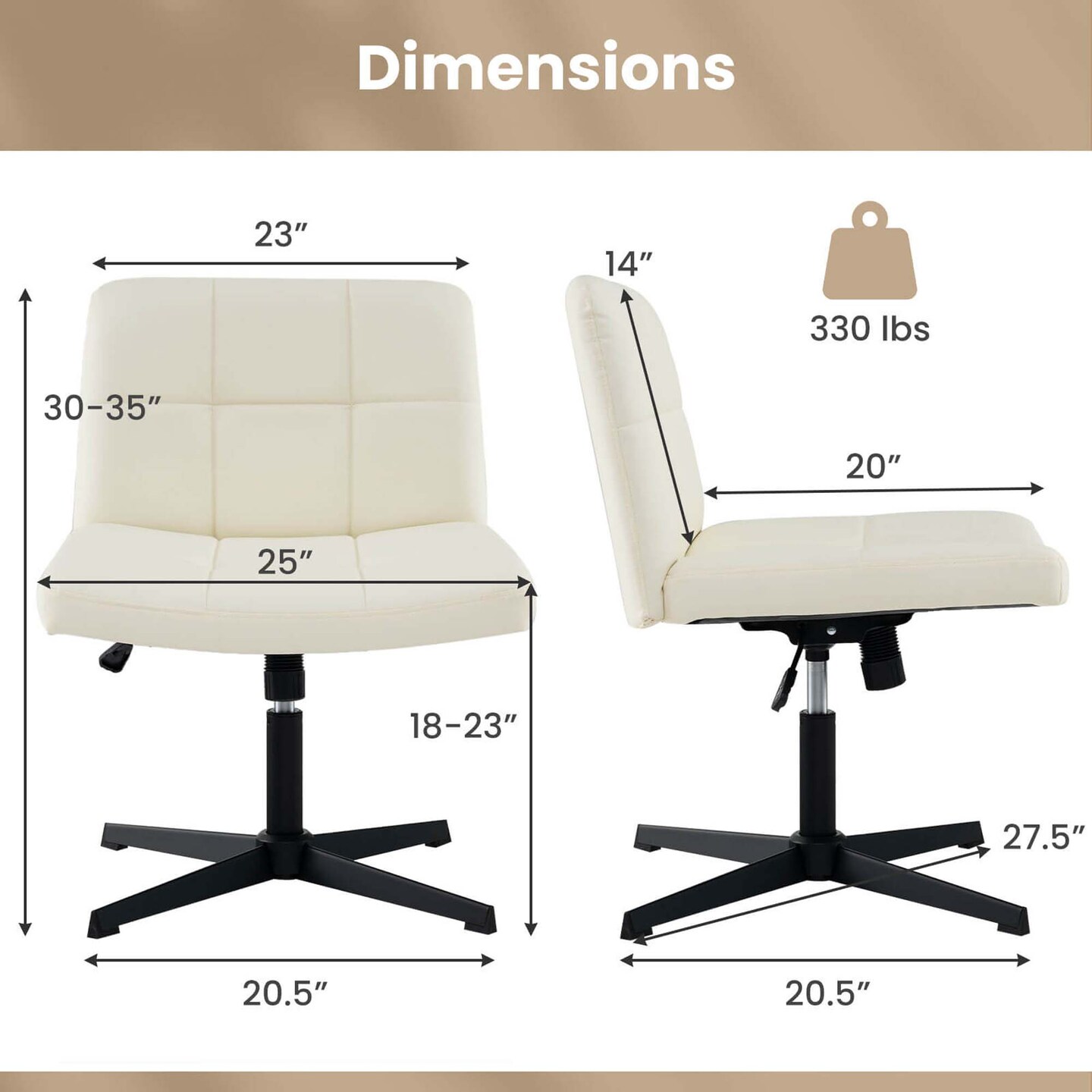 Costway Criss Cross Chair Cross-legged Office Chair with Oversized U-shaped Seat No Wheels Beige/Brown/Gray