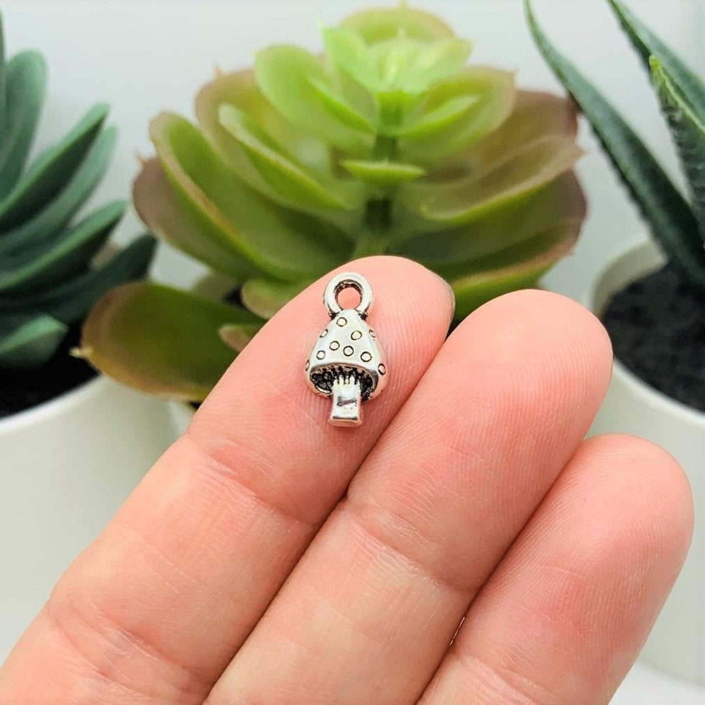 Small Silver Mushroom Charm, 3x8mm