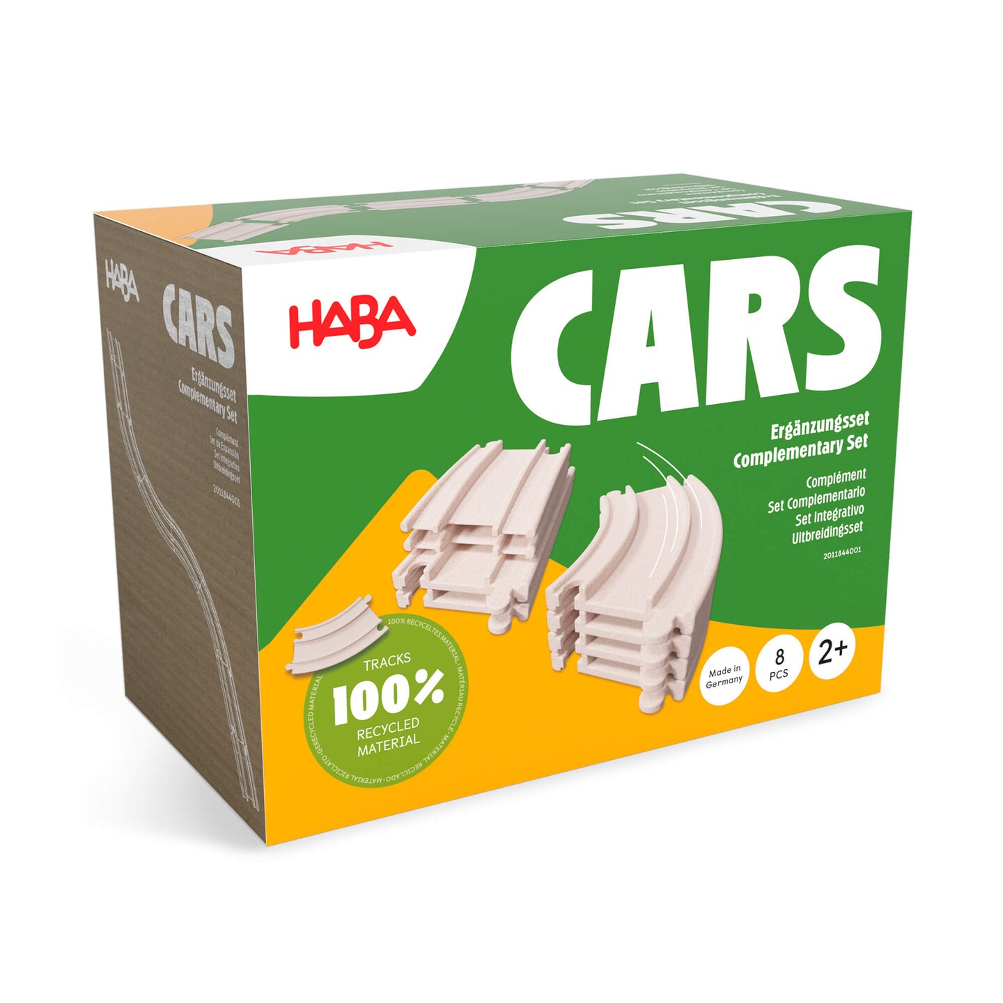HABA Cars Expansion Set - 8 Pieces of Track - Sustainable Made from Recycled Wood - for Children from 2 Years
