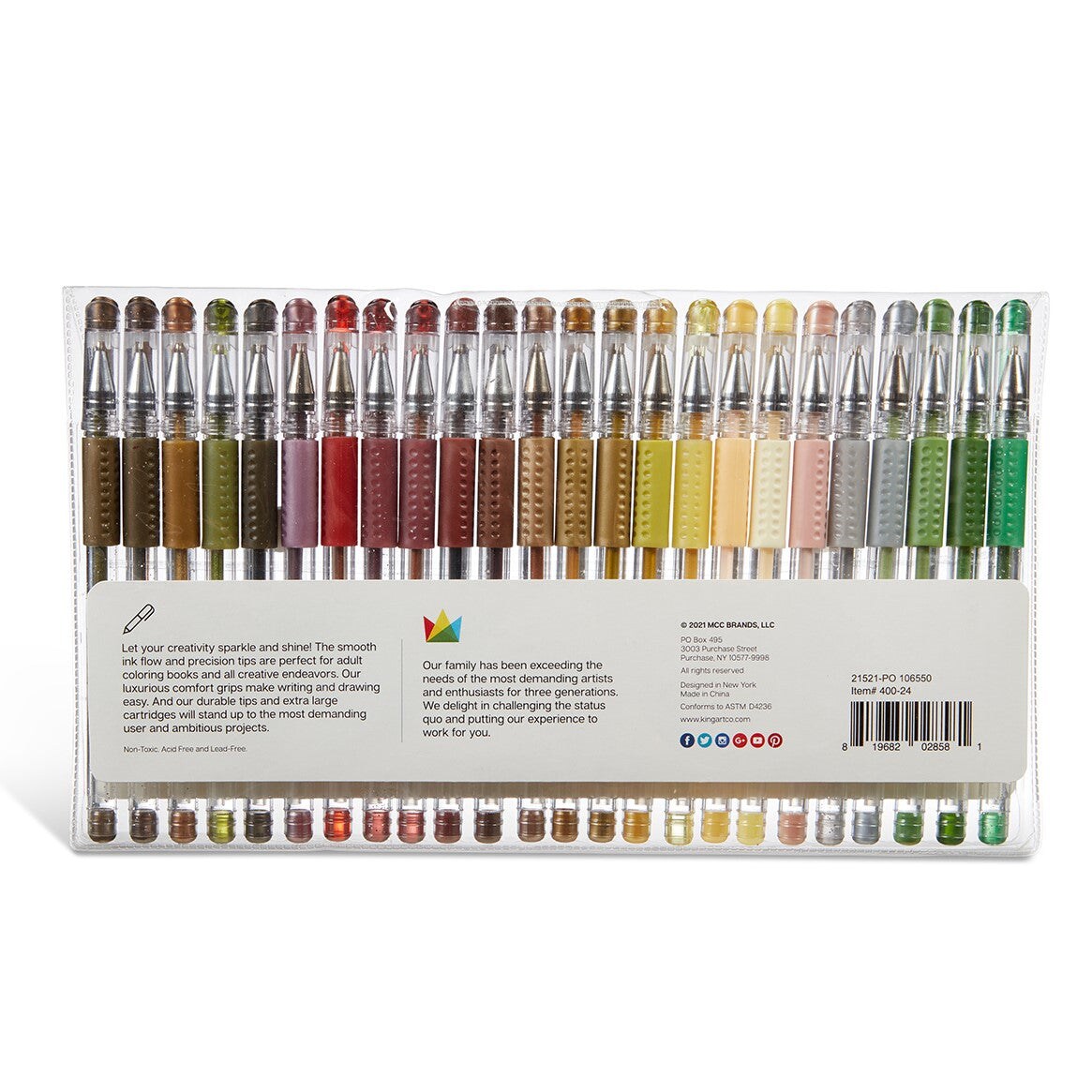 KINGART&#xAE; Earth Tone Gel Pens, Soft Grip, 24 Colors