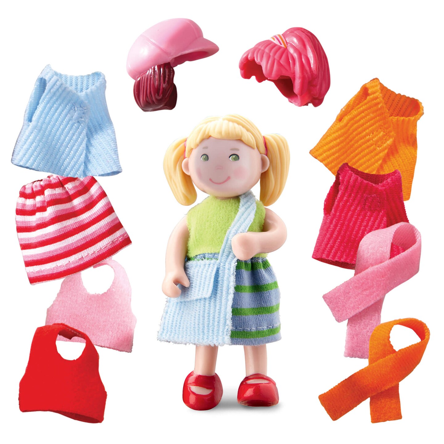 HABA Little Friends Doll Feli with Accessories - Mini Dolls, Dress Up Dolls, Dollhouse People Figures, HABA Toys, Action Figures for Doll House Play
