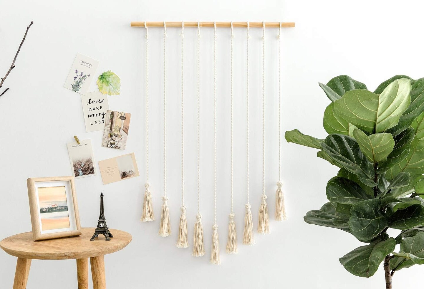 Boho Macrame Hanging Photo Display with 40 Wood Clips, 37" L x 23.6''W (Large)