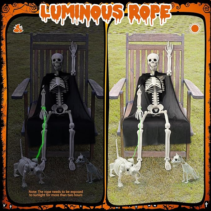 2 Pack Halloween Skeleton Decorations - 16&#x22; and 36&#x22; Poseable Skeletons with Full Body Movable Joints, Indoor and Outdoor Spooky D&#xE9;cor for Halloween Parties, Haunted Houses, and Yard Decorations