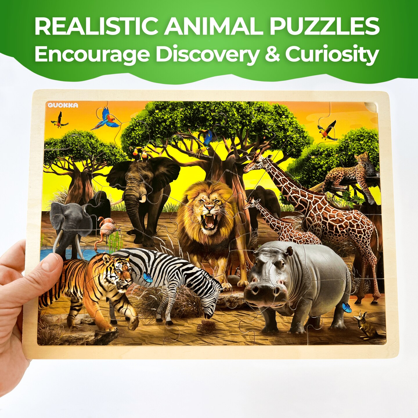 QUOKKA 4SET Puzzles for Kids Ages 4-6 - 48 Pcs Wooden Toddler Realistic Montessori Puzzles Ages 3-5 - Wild Animals Africa Ocean Farm Learning Games for Boys and Girls 4-8 Year Olds