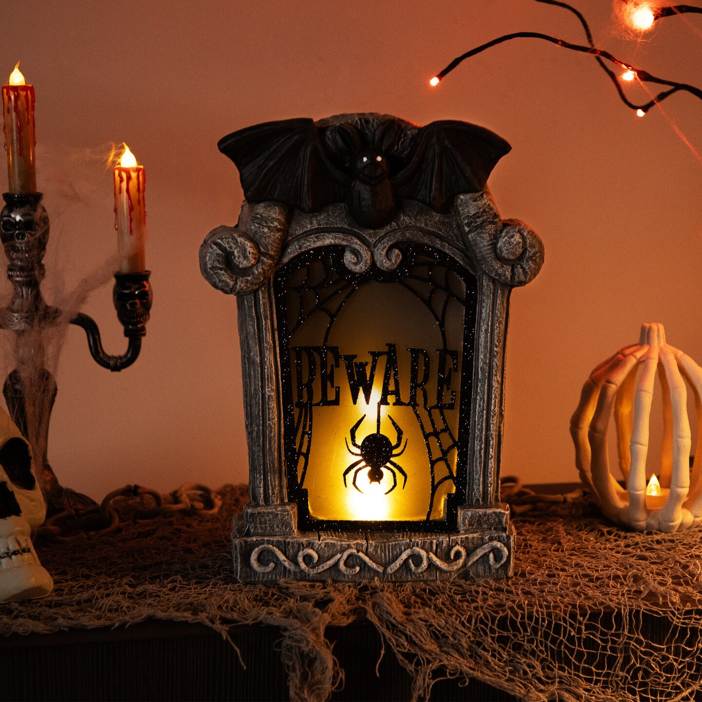 Northlight Lighted Flickering Beware Gravestone Halloween Decoration - 13.5&#x22; - LED Orange Light