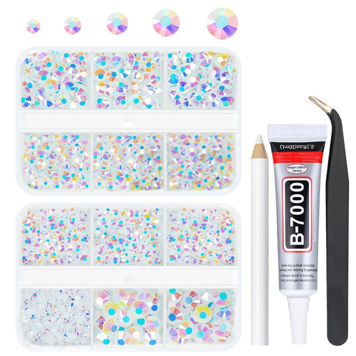 qiipii White AB Resin Flatback Rhinestone for Tumblers Crafting 2mm 3mm 4mm 5mm 6mm Flatback Jelly Stones Gems Diamonds for Face Eyes Makeup Mugs Bottles DIY Crafts Decor Clothes Shoes Phones Bookes