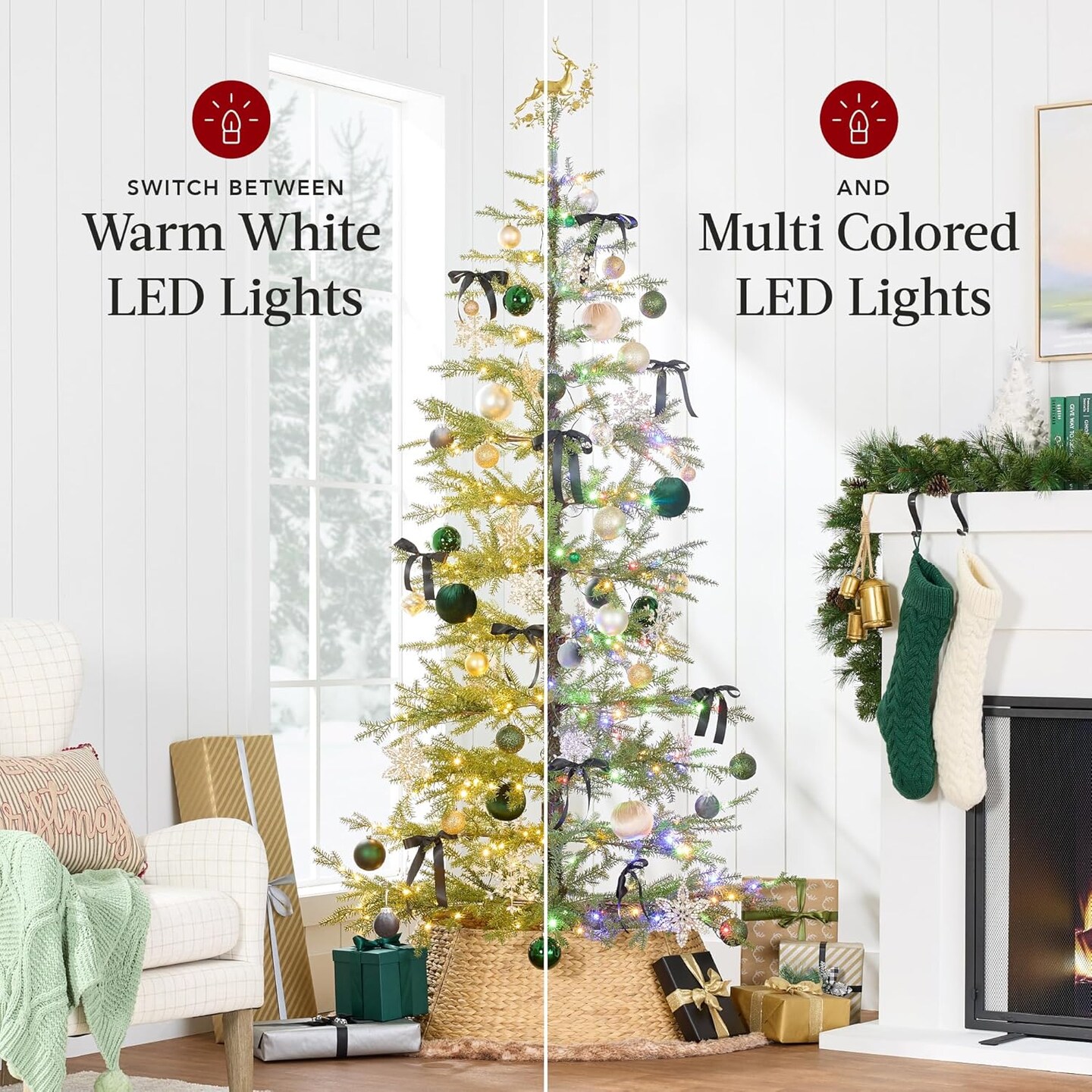 Pre-Lit Sparse Christmas Tree with White & Multicolor LED Lights (4.5FT)