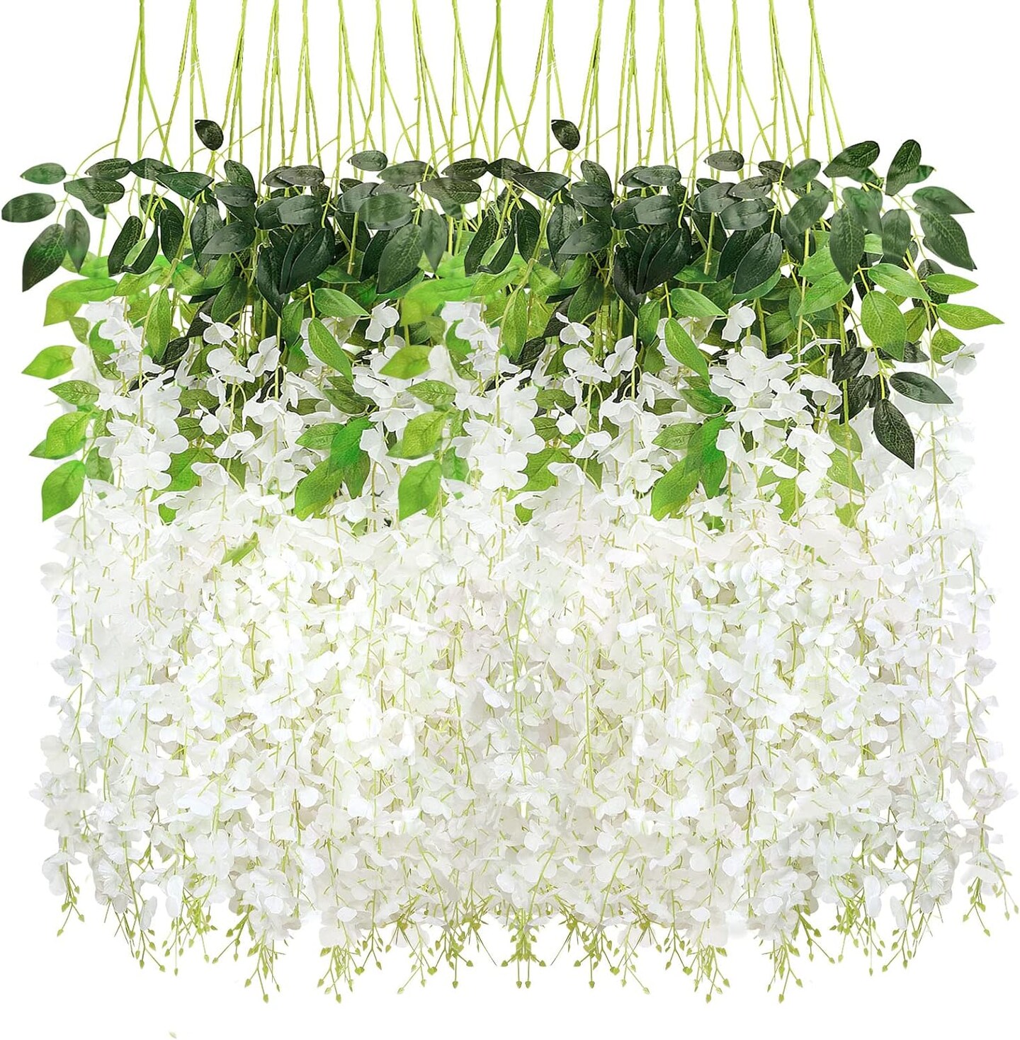 Artificial Wisteria Vine Hanging Rattan Garland Silk Flower for Wedding Party Home Garden Outdoor Ceremony Floral Décor, White