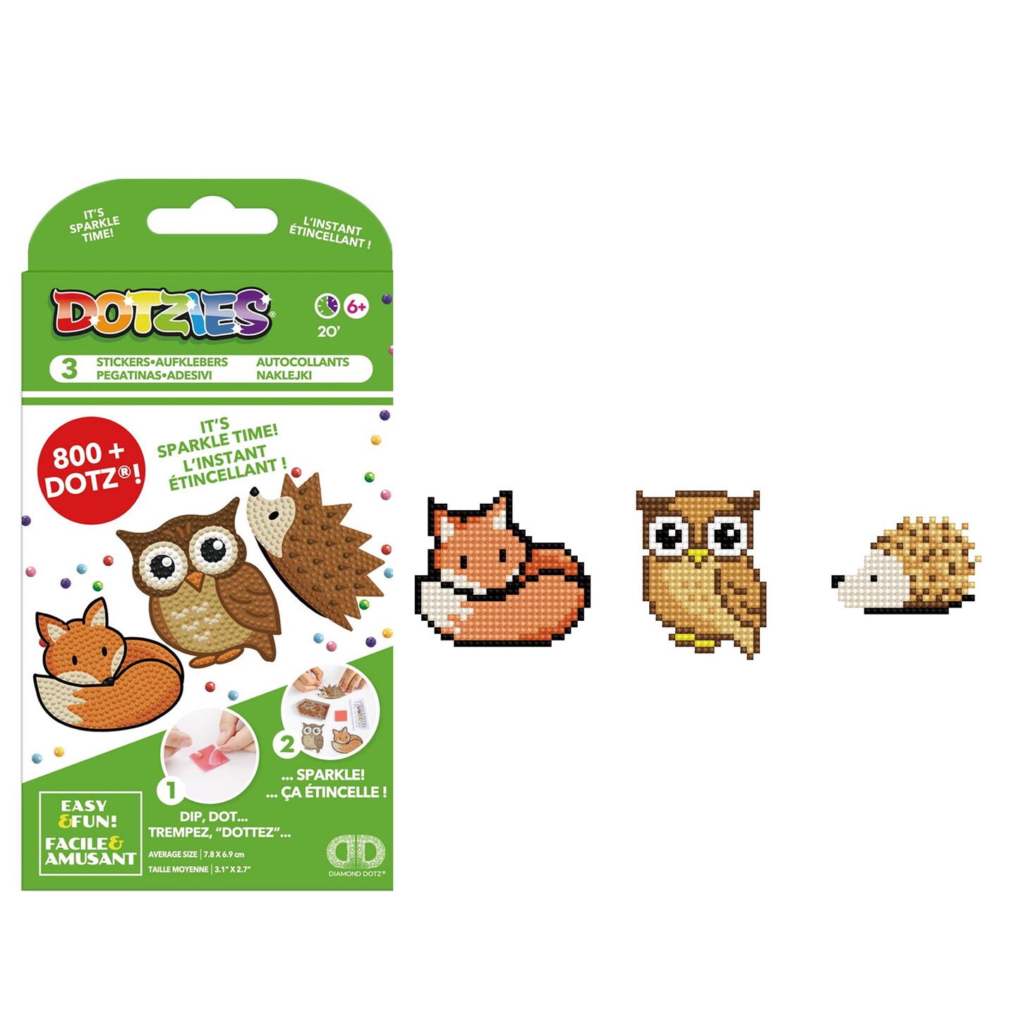 Diamond Dotz Kits - Dotzies 3 Stickers, Multi Pack, Forest Friends, Diamond Painting Stickers, Gem Art, Diamond Painting Kits for Kids, Diamond Art Kids, Diamond Painting Kids, Diamond Art Kits for Kids, Kids Diamond Art