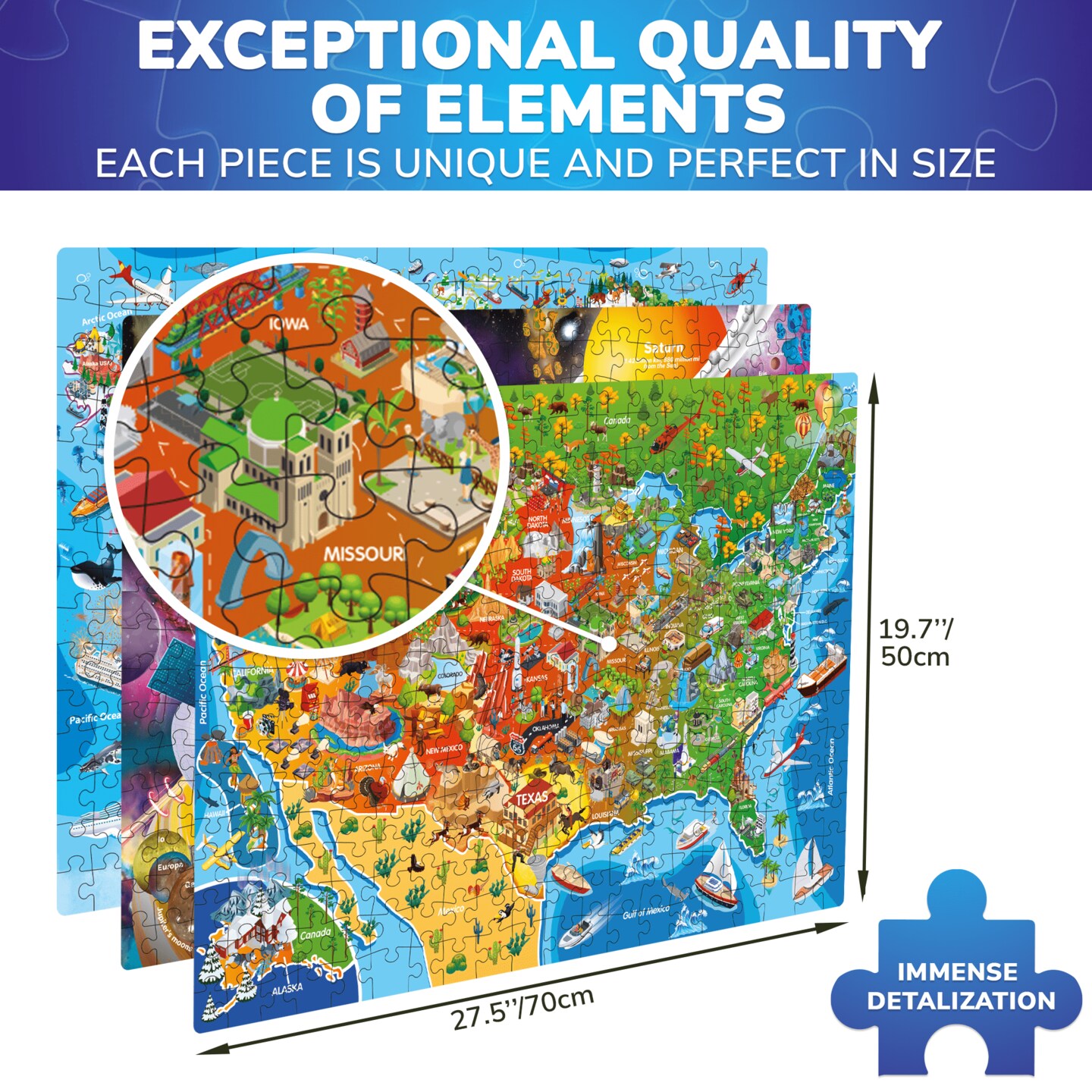 1000 Pcs Puzzles for Adults 3 Set | USA, World Maps &#x26; Space