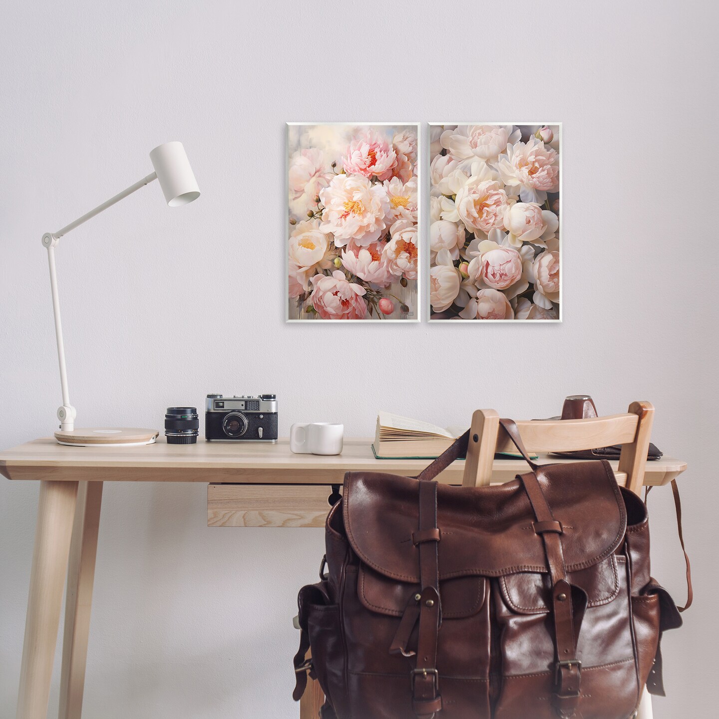 Stupell Industries Soft Pink Cabbage Roses 2 pc Wall Plaque Art Set Design by Roozbeh Bahramali