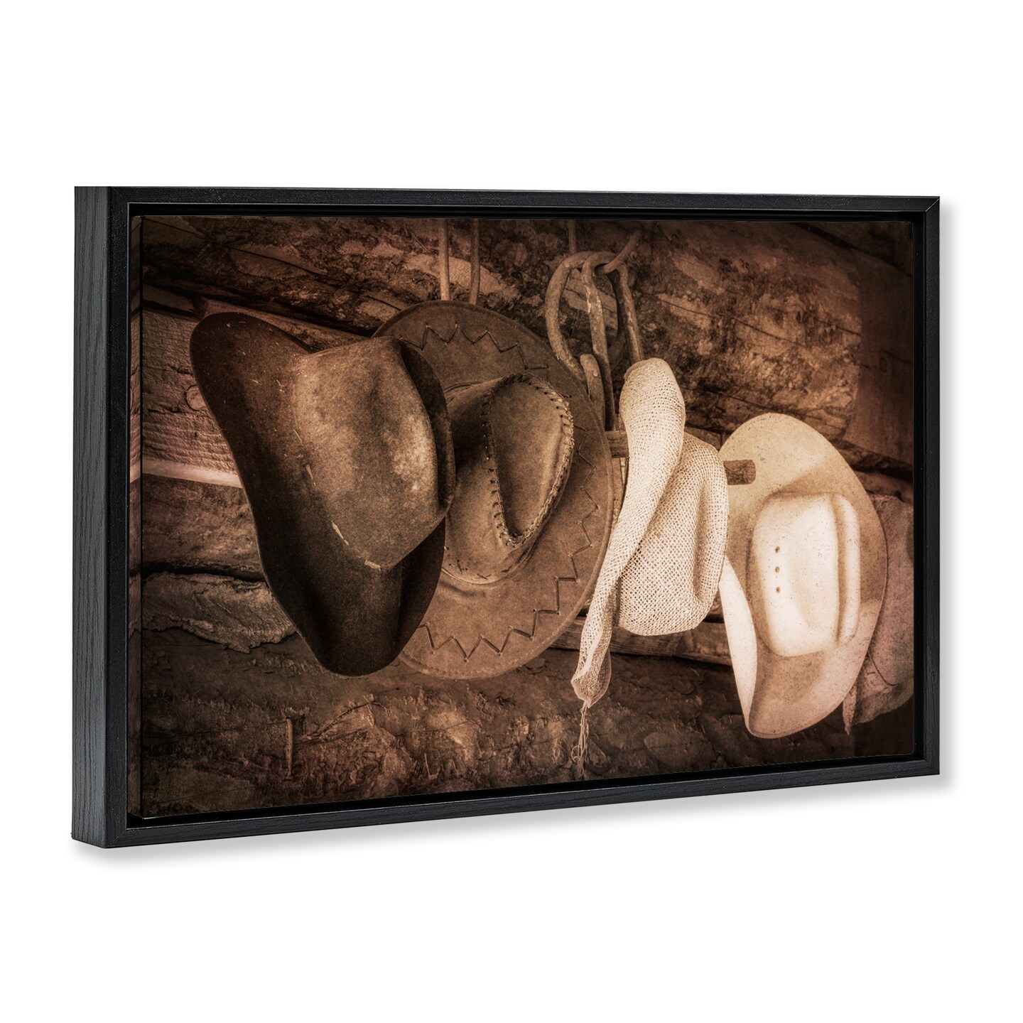 Stupell Industries Rustic Cowboy Hats Framed Floater Canvas Wall Art Design by Danita Delimont