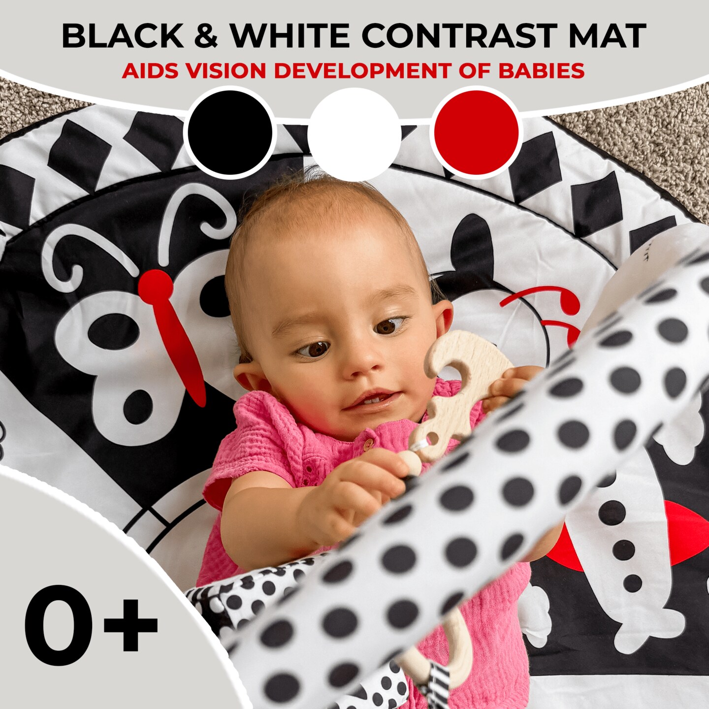 Floor Round Playmat for Babies | Super Soft Black&#x26;White