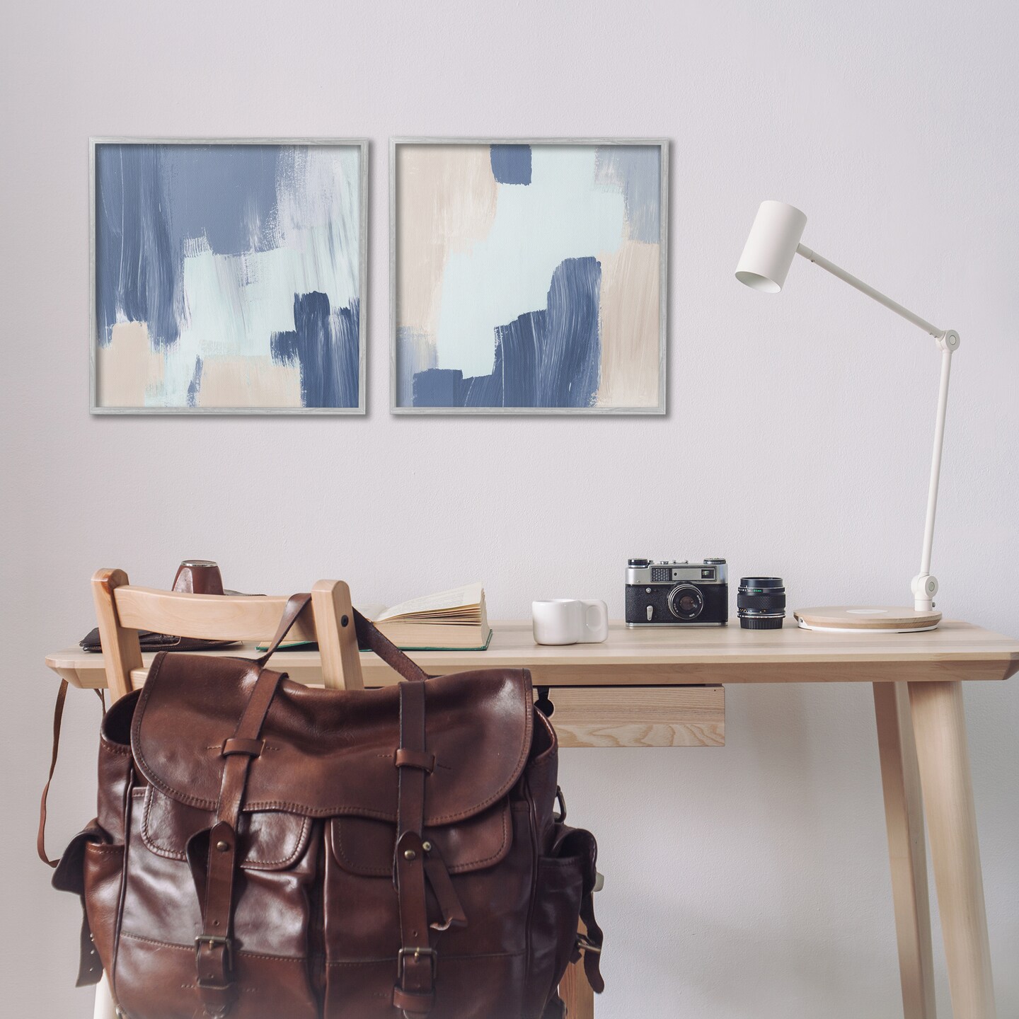 Stupell Industries Restless Blue Brush Strokes 2 pc Framed Giclee Wall Art Set Design by Lucille Price