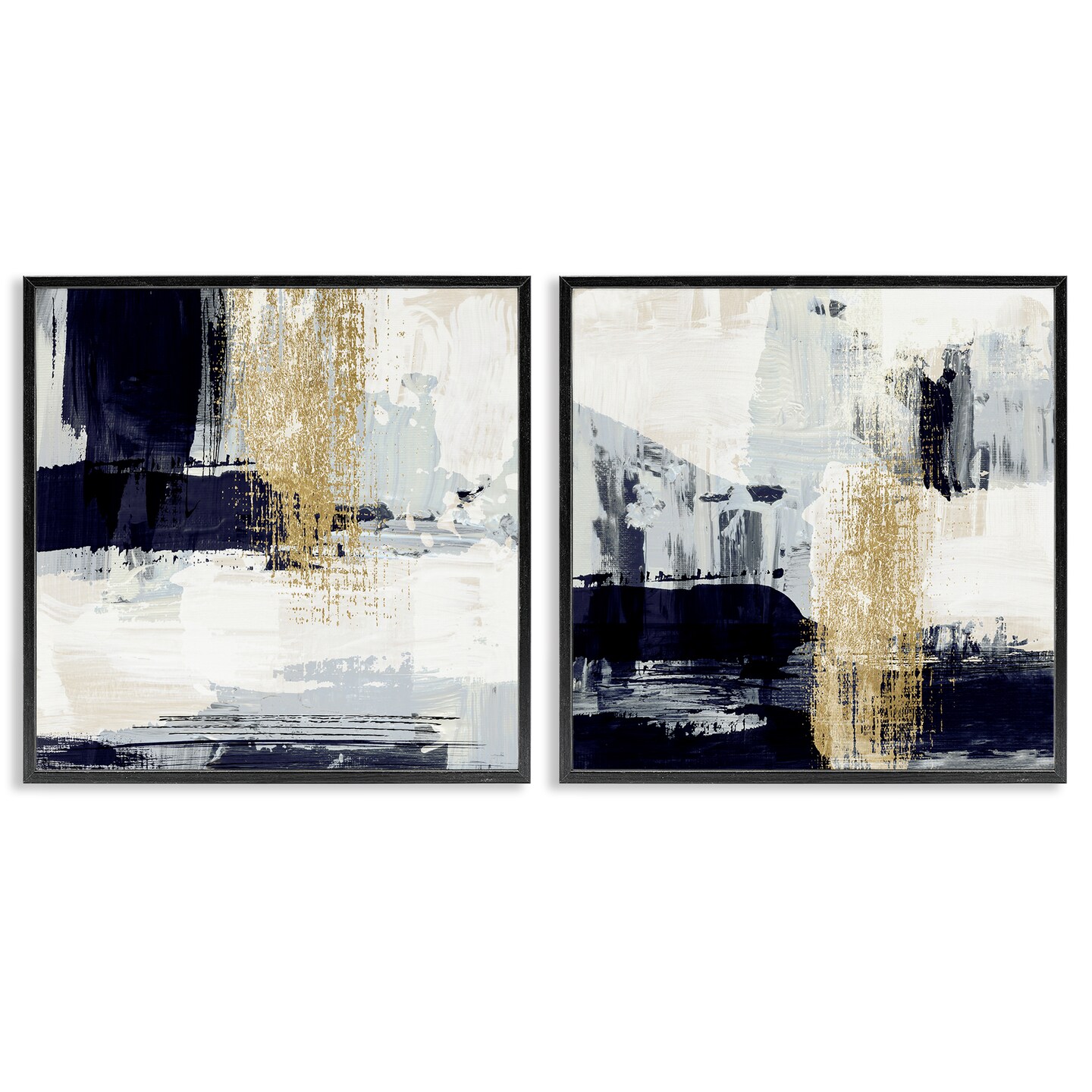 Stupell Industries Patchy Navy Gold Abstract 2 pc Framed Giclee Wall Art Set Design by Susan Jill